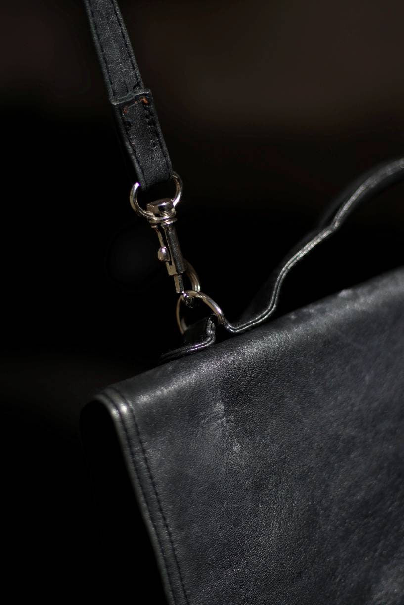 Vintage black leather handbag| Picard minimalist leather functional shoulderbag| School girl retro Satchel