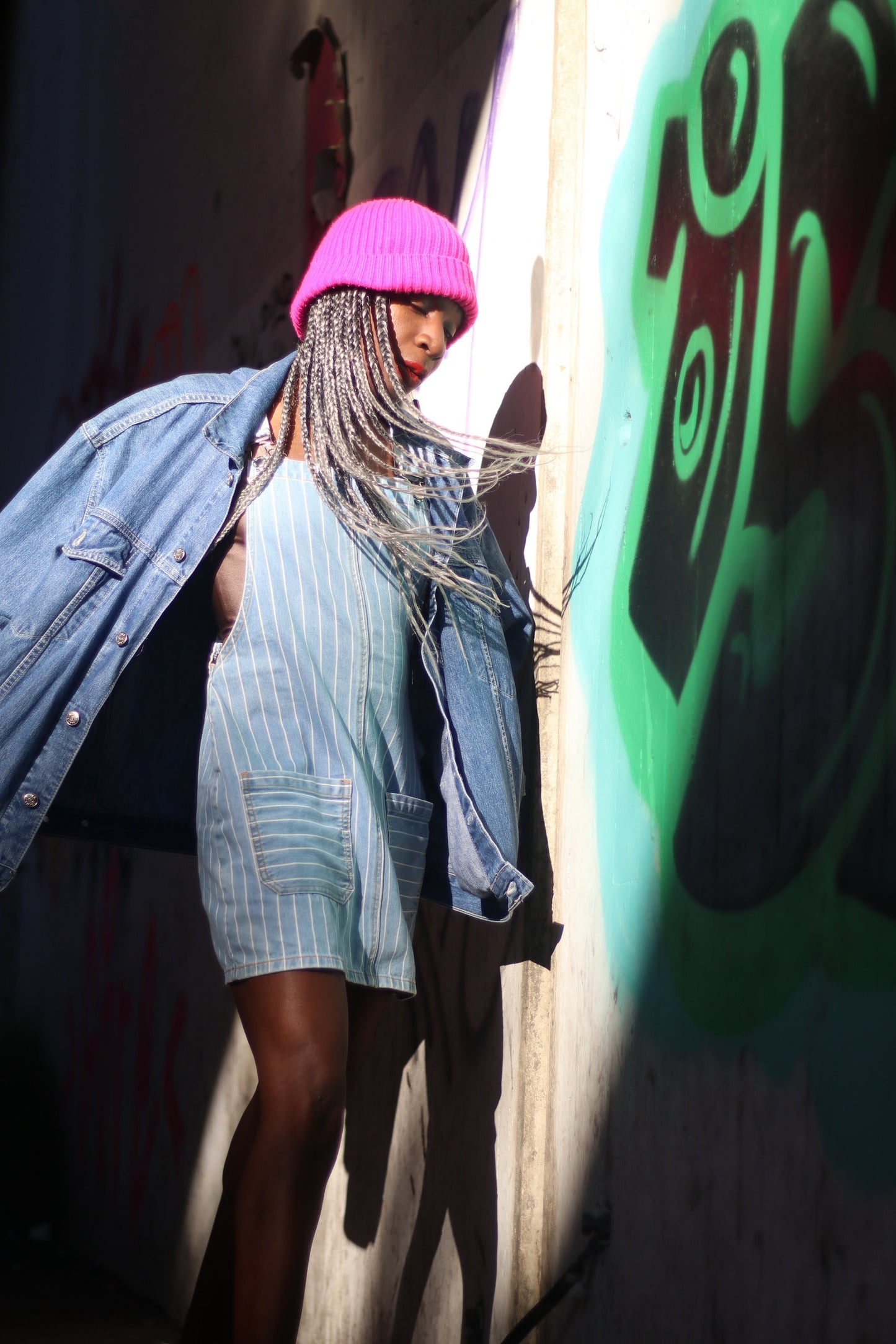 Y2k Zamira denim lab overall dress| Vintage blue and white striped denim dress