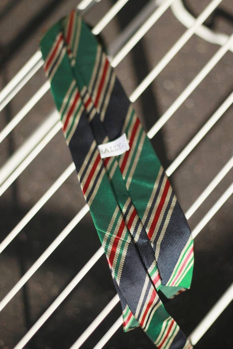 Vintage Bally Silk Tie | Striped tie in green, blue and red| Classic suit neck tie