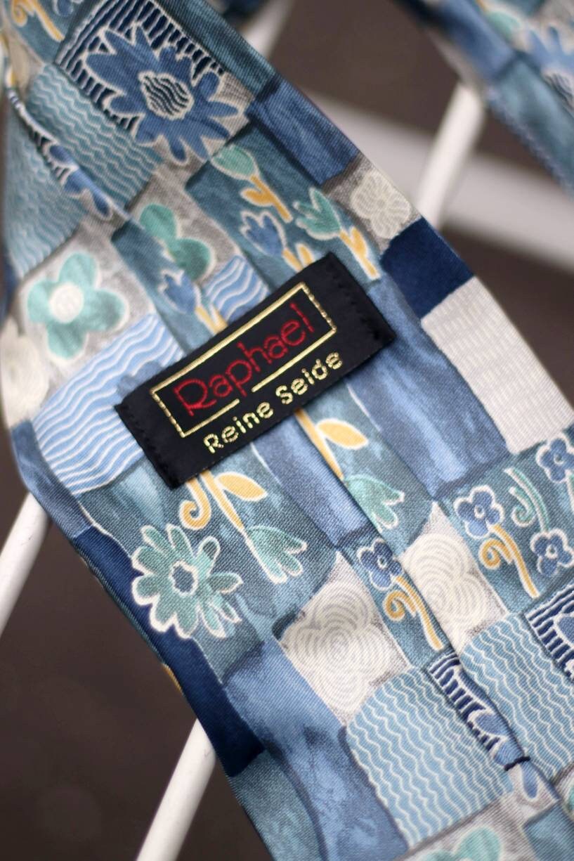 Vintage Raphael blue silk tie | 90s blue floral print tie