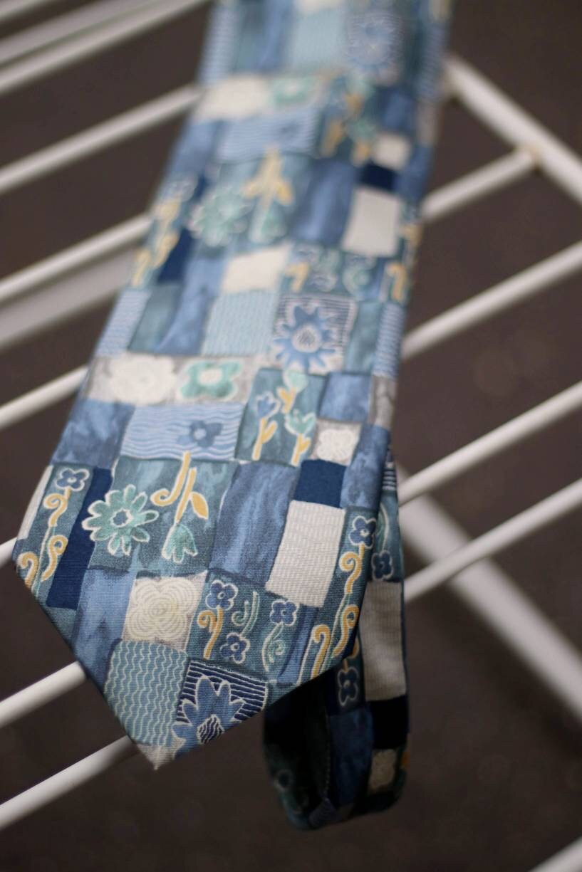 Vintage Raphael blue silk tie | 90s blue floral print tie