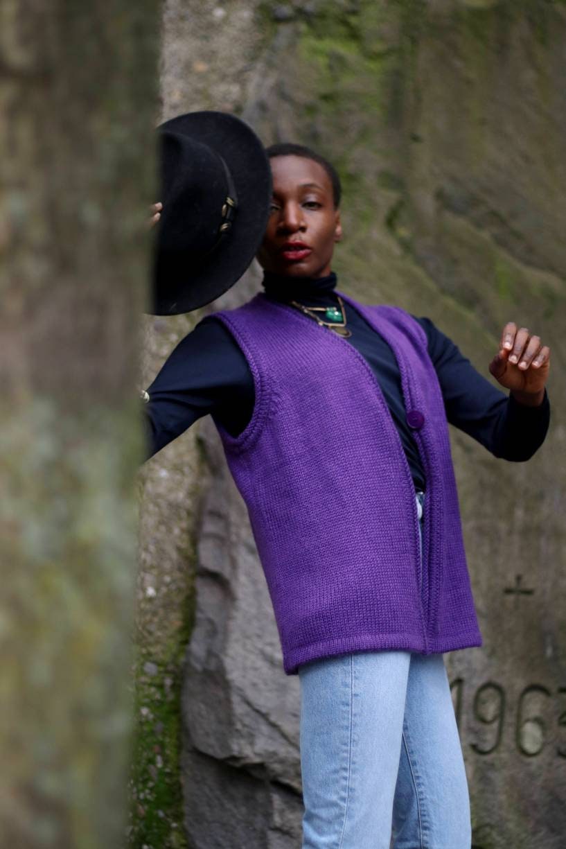 90s Peter Hahn| Vintage Knitted Purple Vest| 90s bold sleeveless vest