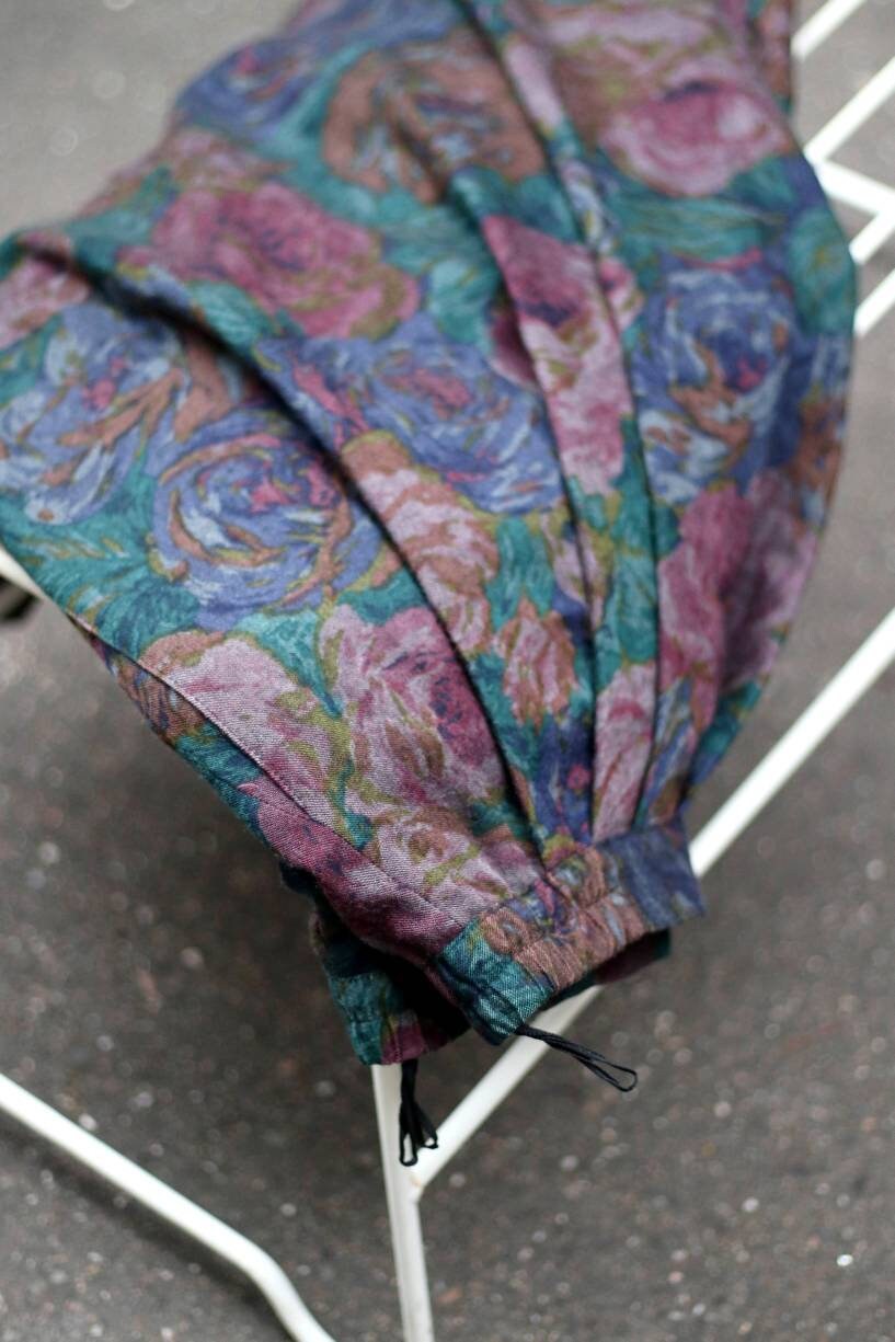 80s Lady H Peter Hahn Floral Print Skirt | Vintage purple cottage core pleated bohemian wool design
