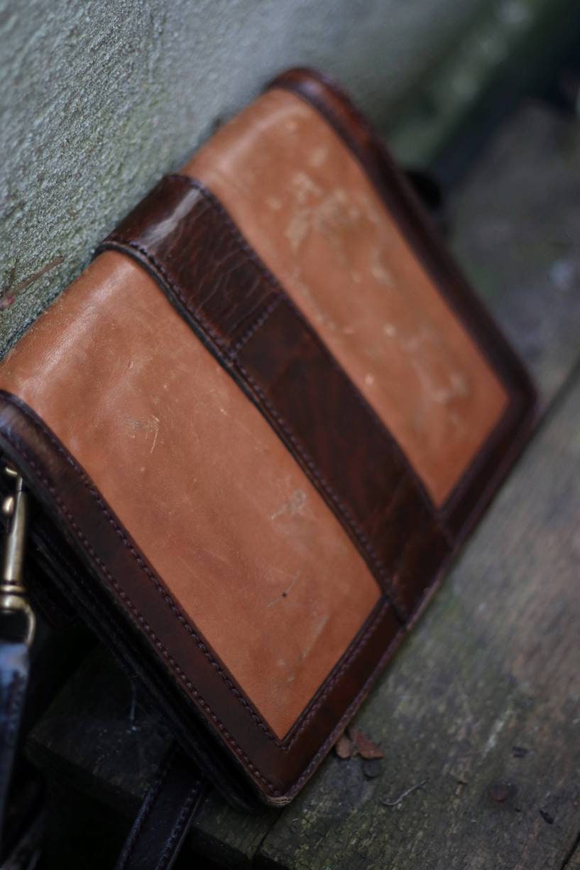 Vintage brown leather bag with detachable strap| 90s brown two tones shoulder bag