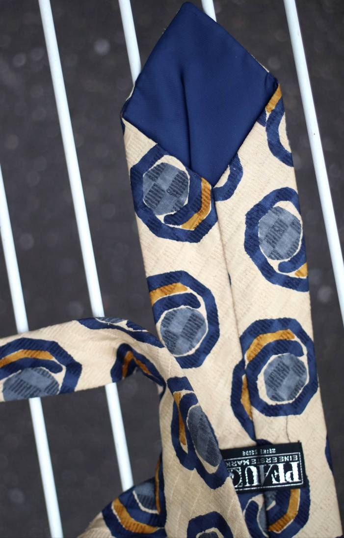 Vintage Pfau Silk Tie| 90s.abstract print tie in brown and blue