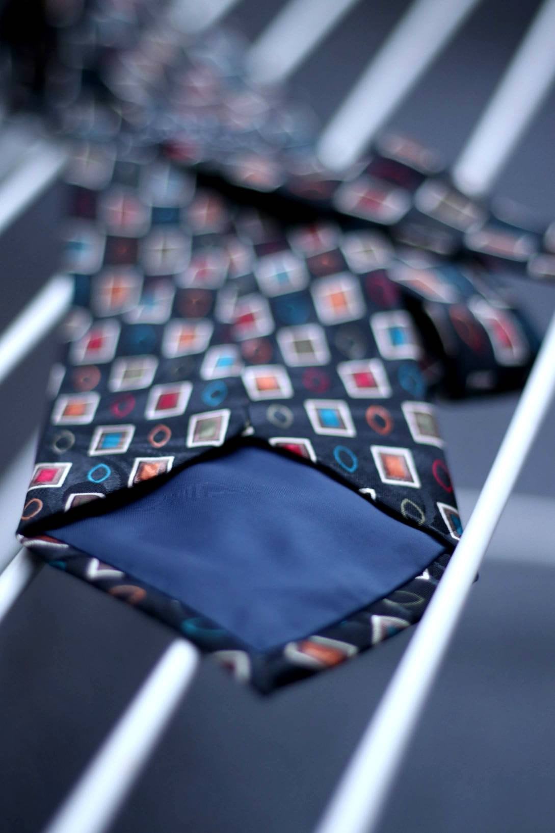 Vintage Geometric print tie|Gold City Hand Made Necktie; Polyester Tie with Cool Pattern;