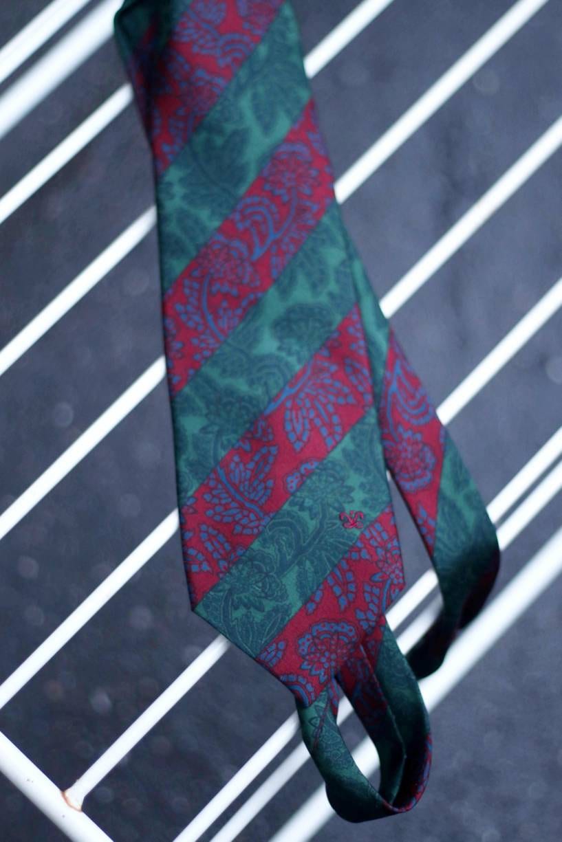 90s silk tie| Vintage tie with floral and striped print