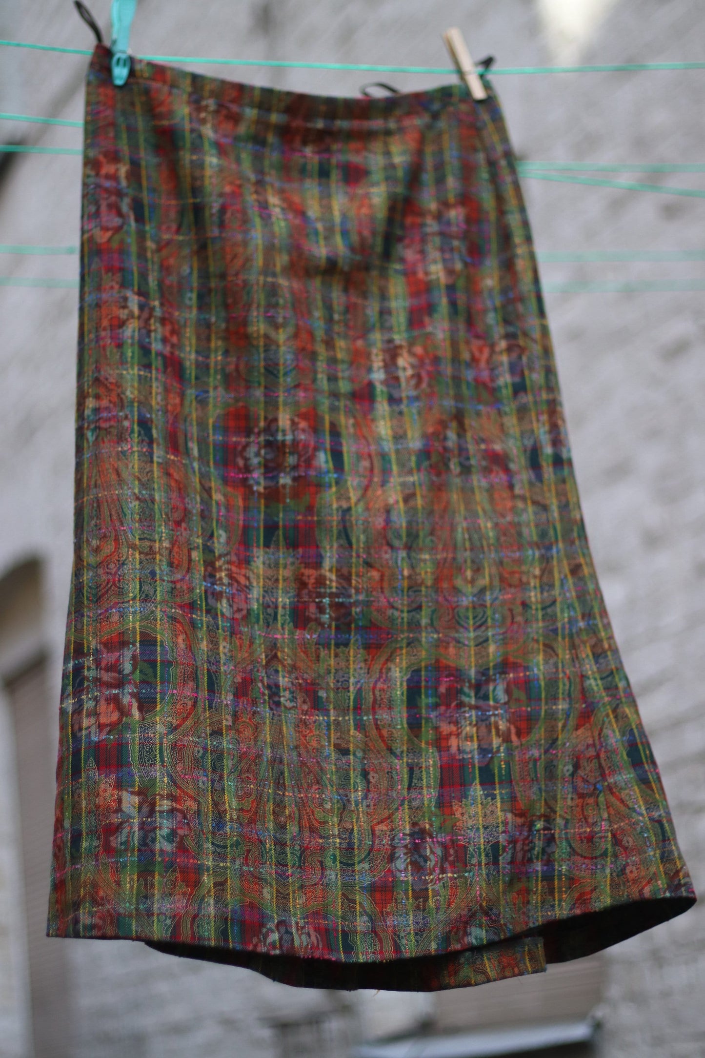 Vintage E E Elgance Paris Wool blend Skirt | 90s feminine skirt with bold stripes and florals