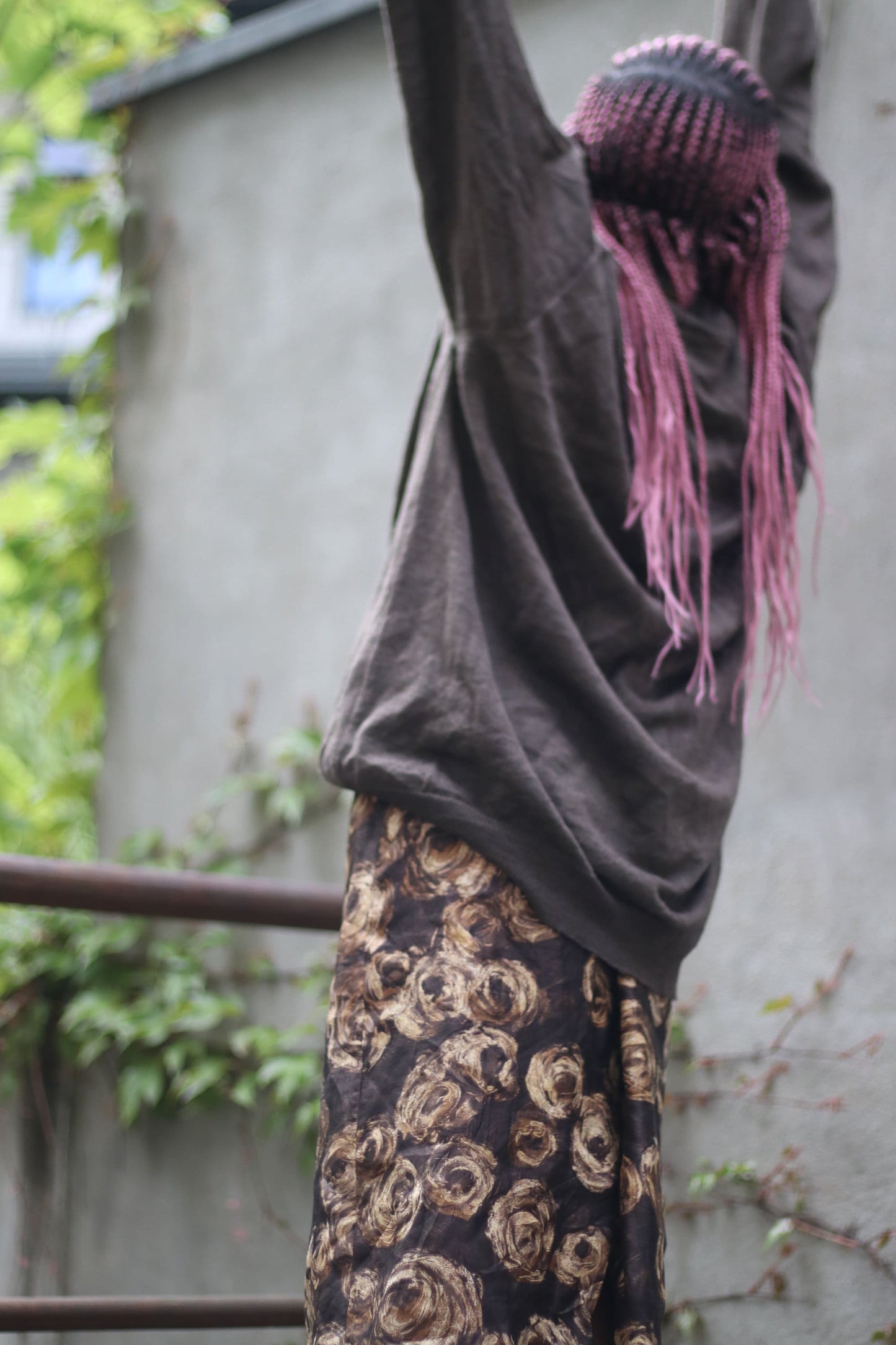 Vintage Brown Skirt with Floral Print | Maximalist design with abstract art print