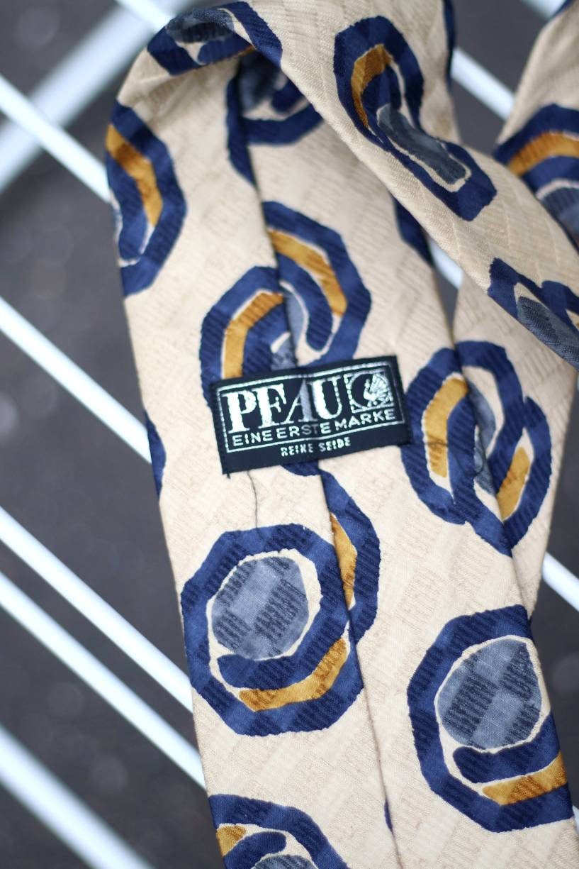 Vintage Pfau Silk Tie| 90s.abstract print tie in brown and blue