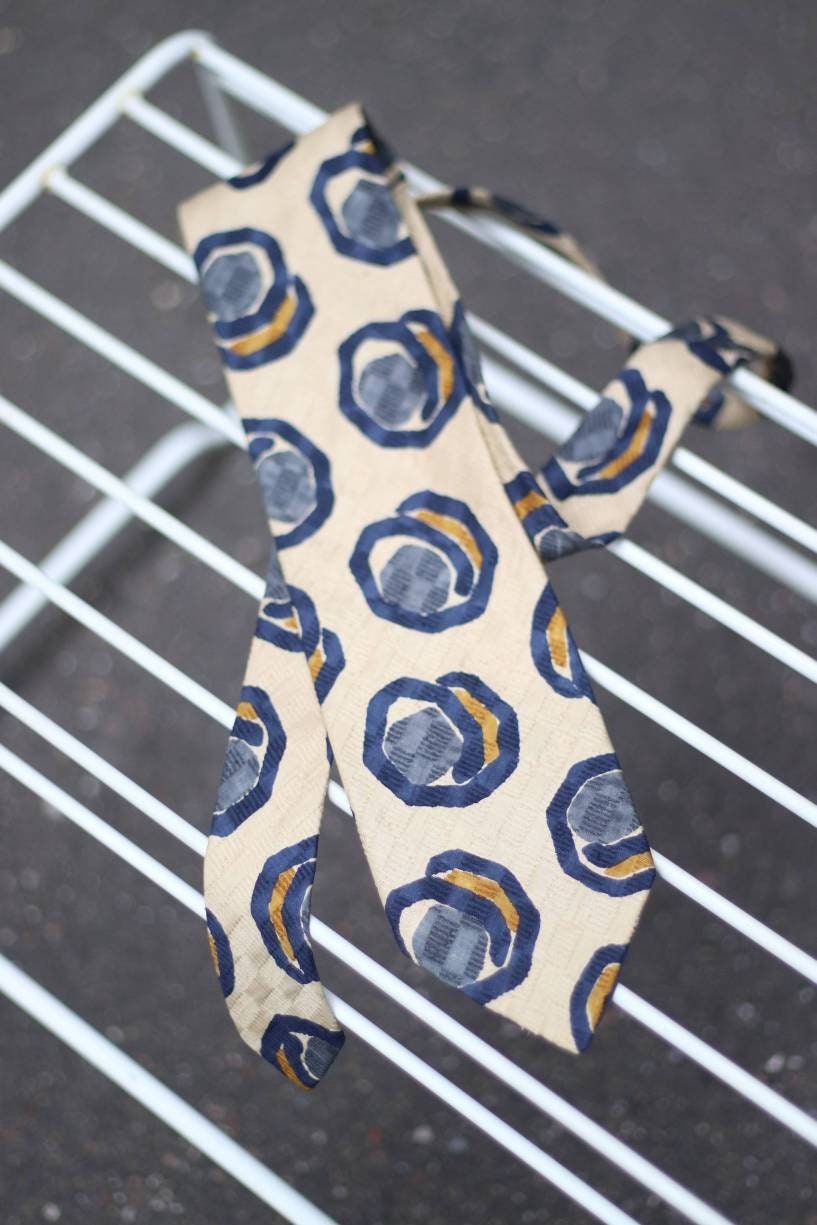 Vintage Pfau Silk Tie| 90s.abstract print tie in brown and blue
