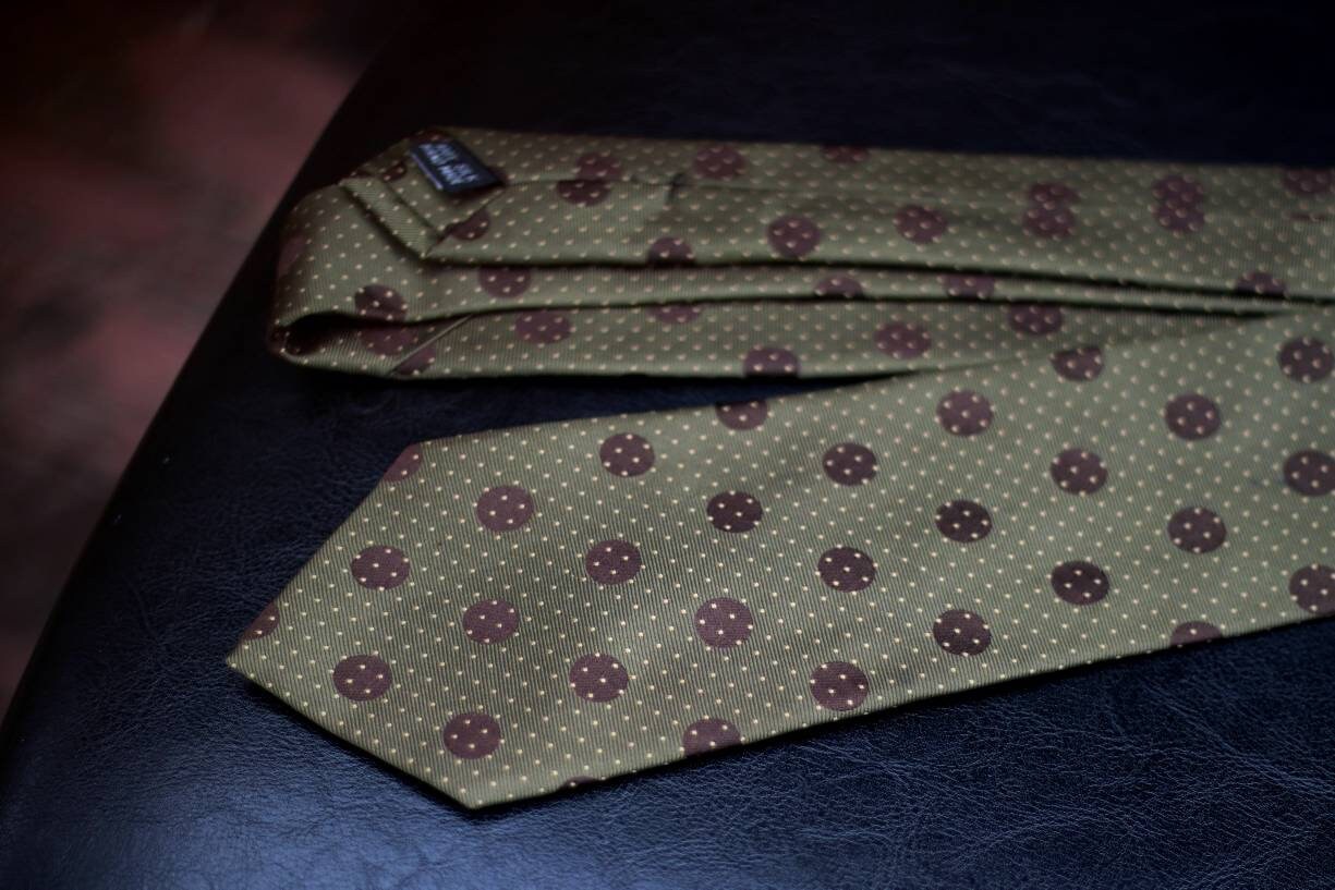 Vintage Emilio Ponti Silk Tie| Polka dotted whimsical dark green tie