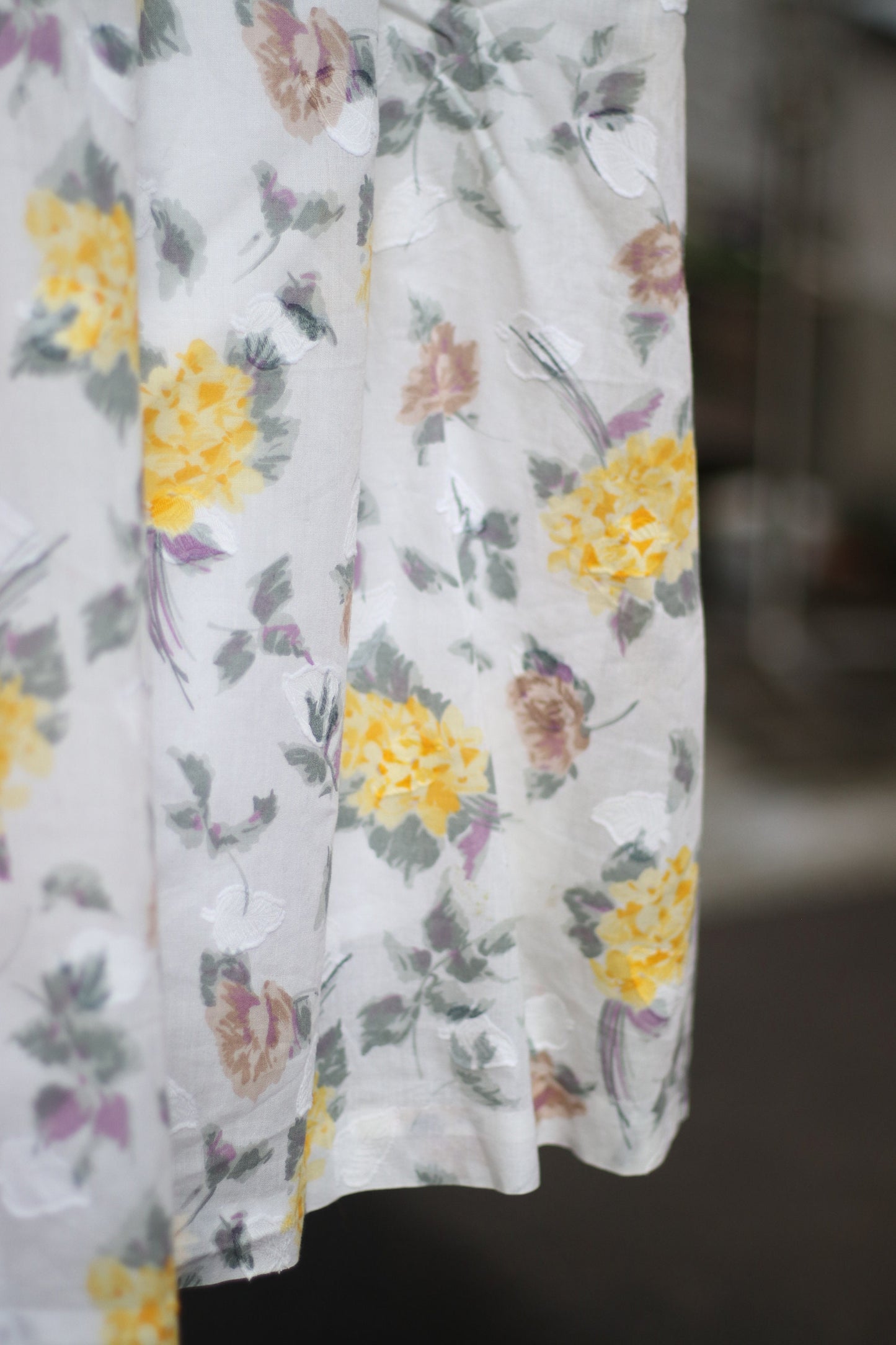 Vintage Skirt with Floral Print | Bohemian pleated Midi skirt in yellow and white