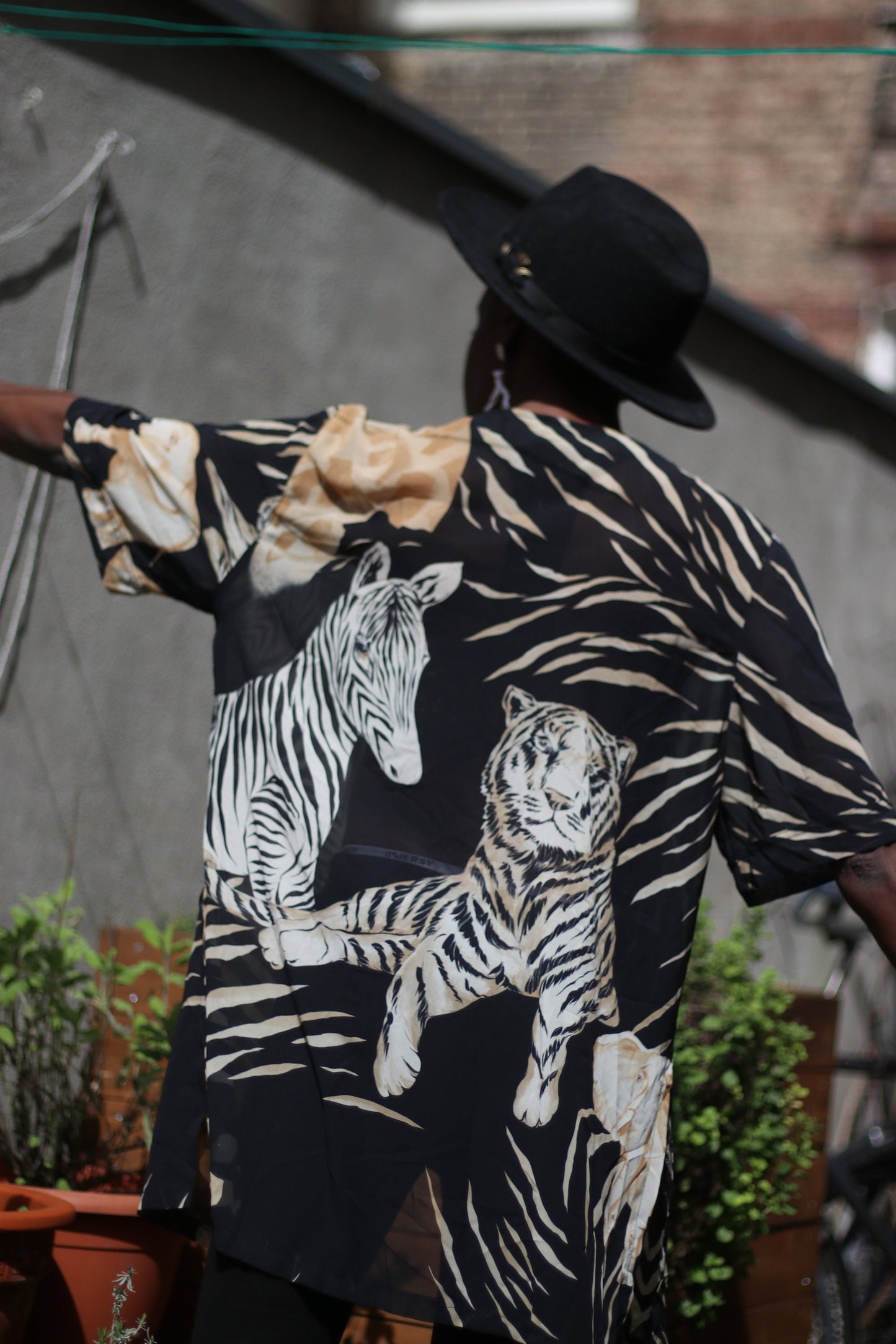 Vintage Sheer Blouse| 90s Janina Schreck Animal Print Buttoned down short sleeved monochrome shirt