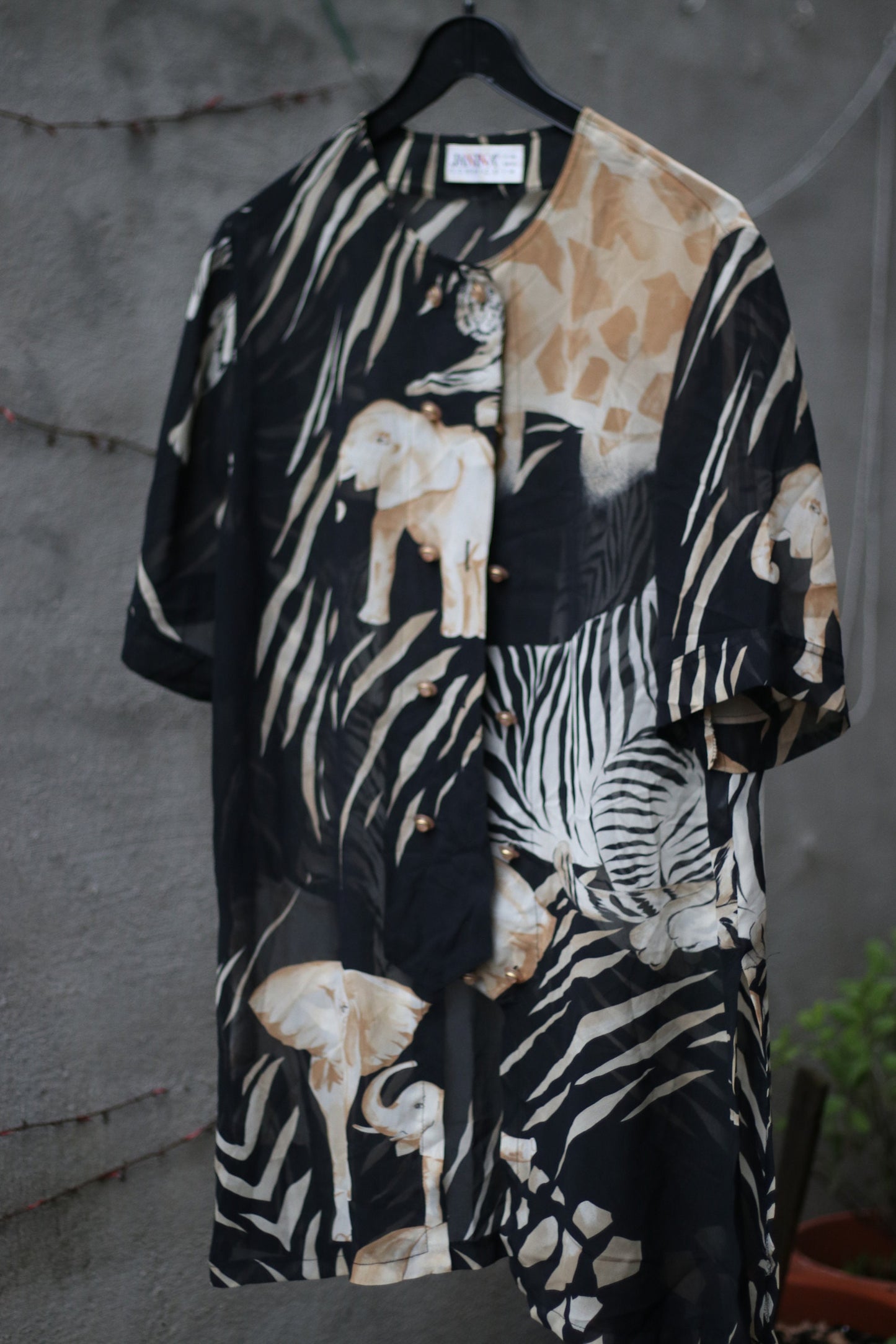Vintage Sheer Blouse| 90s Janina Schreck Animal Print Buttoned down short sleeved monochrome shirt