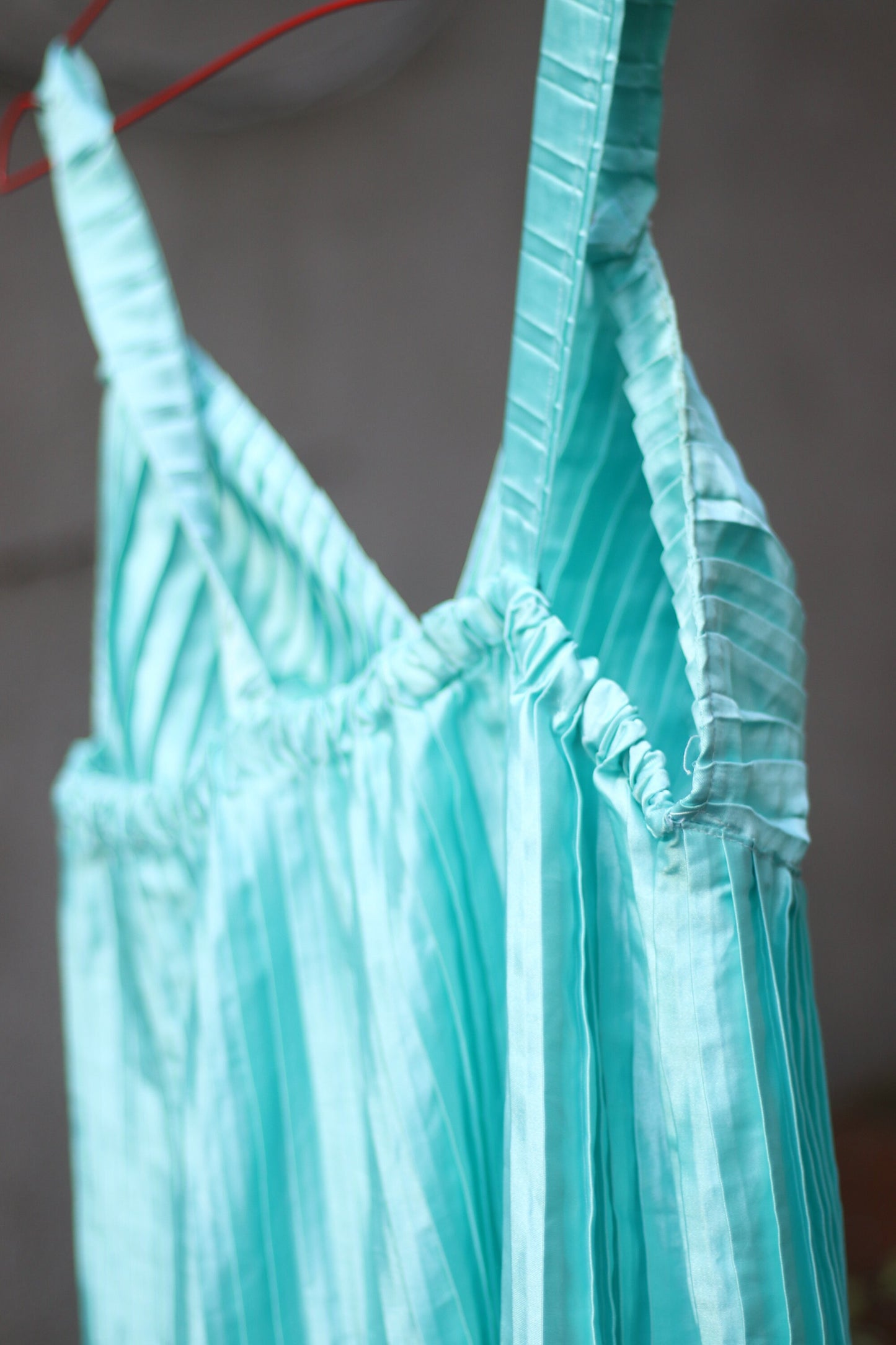 Vintage Handmade Pleated Blue dress Sleeveless sky blue maxi dress