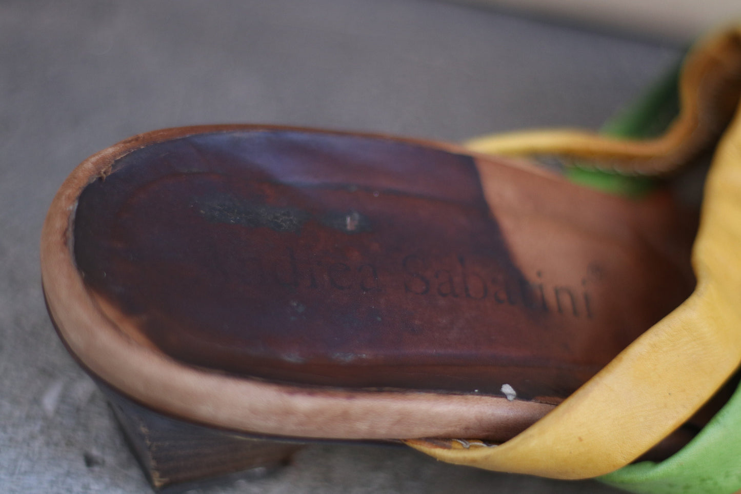 Vintage bold Sandals| 80s Andrea Sabatini Multi colored yellow and orange summer slip ins