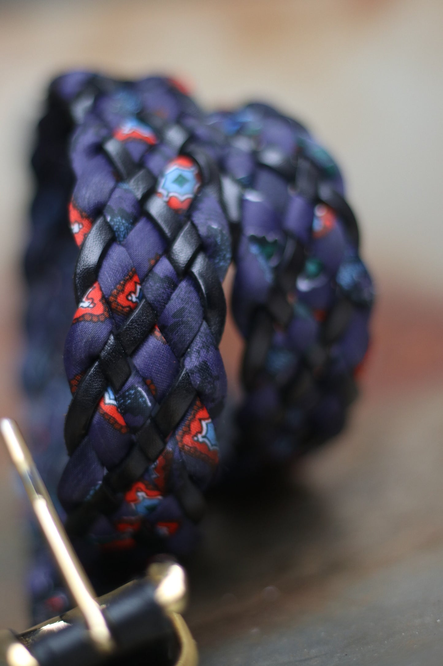 Vintage woven leather belt in blue| 90s leather belt bohemian inspired