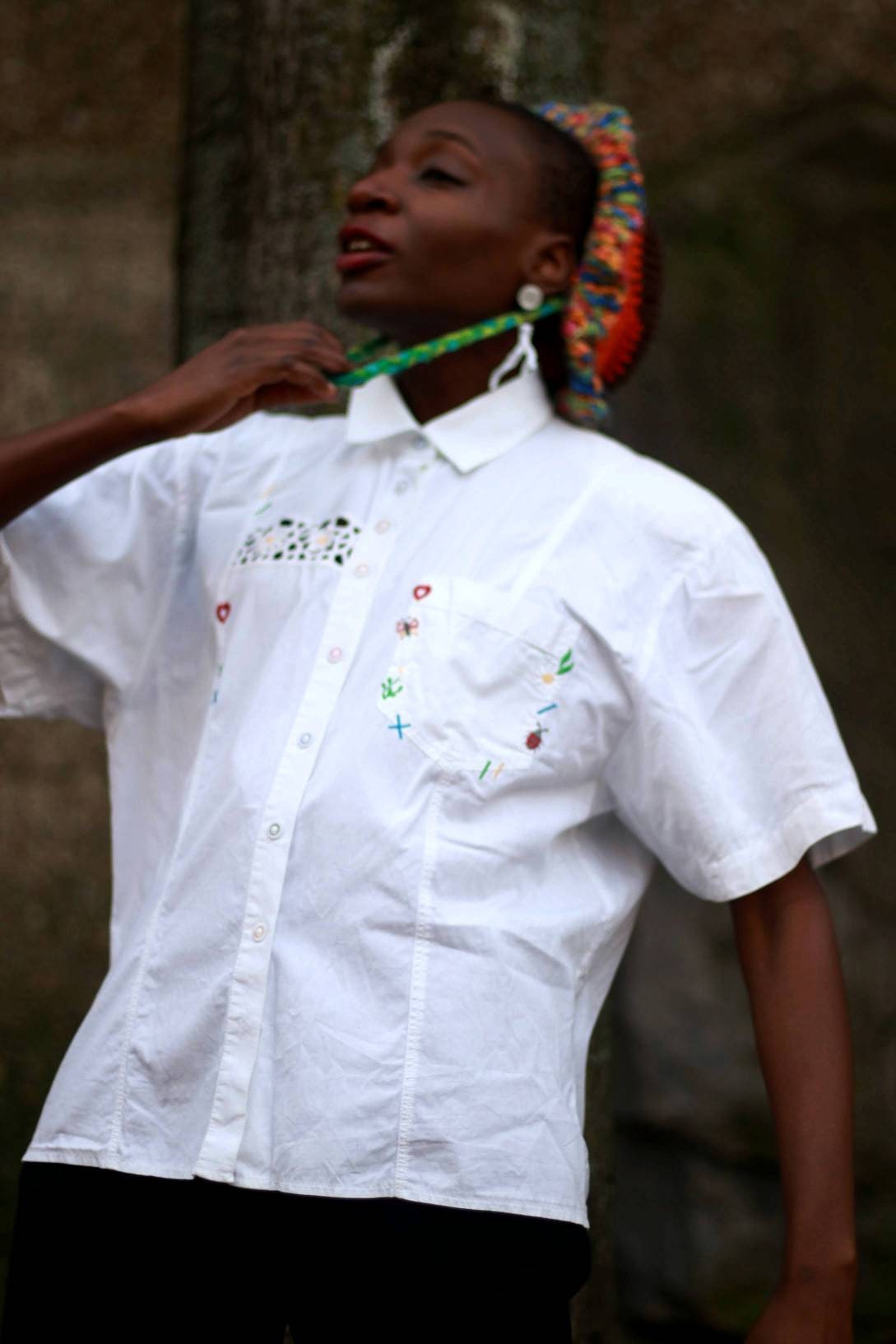 80s blouse with heart-shaped details| Country-inspired cottage core cotton blouse