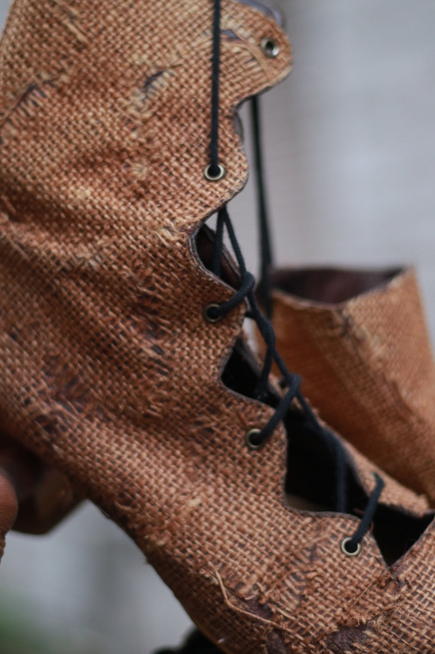 90s Burlap Boots in Brown| Vintage Brown Fashion forward heels
