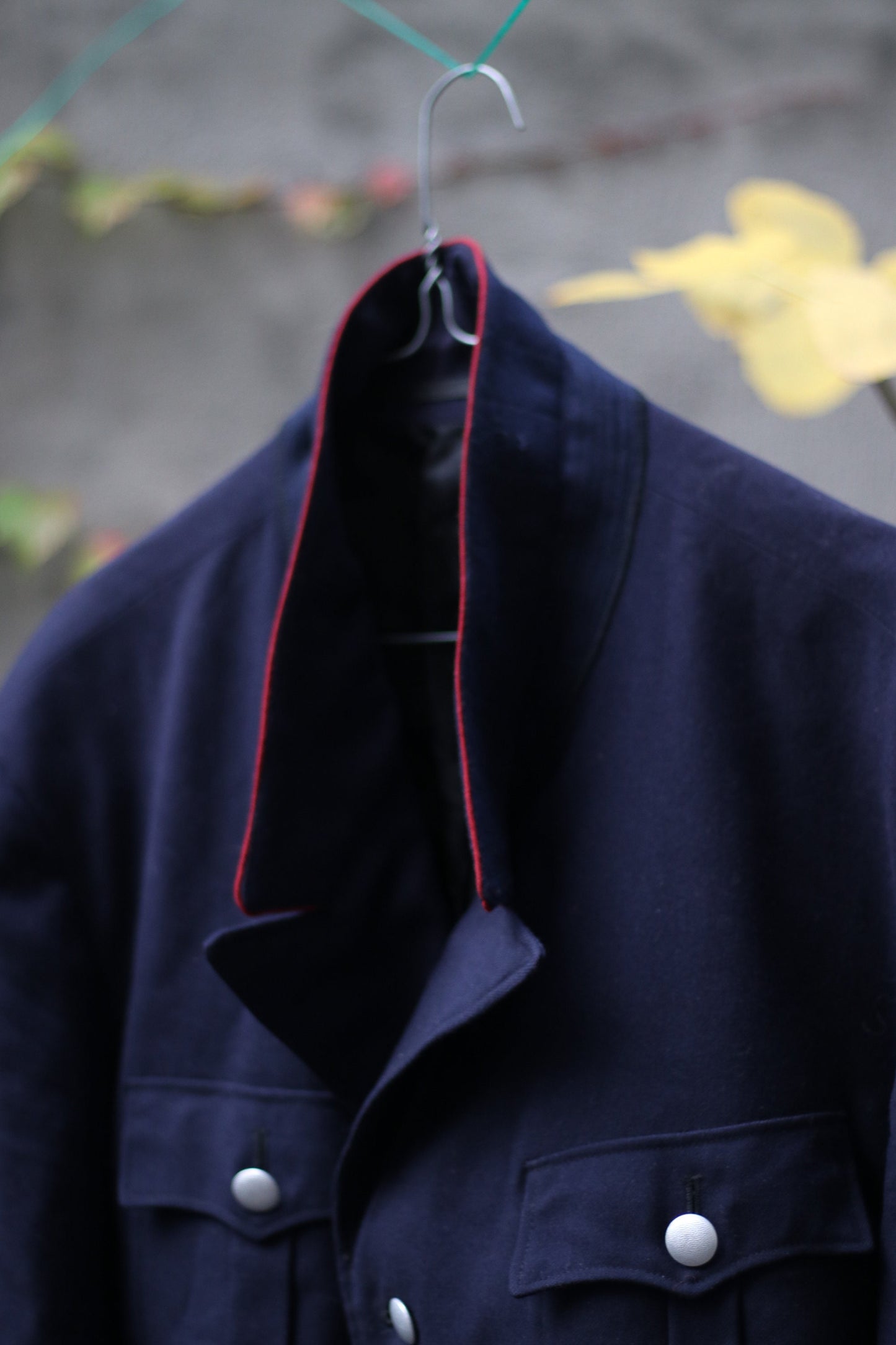 Vintage 70s Military inspired handmade jacket |Unisex Blue blazer with statement red details by sleev