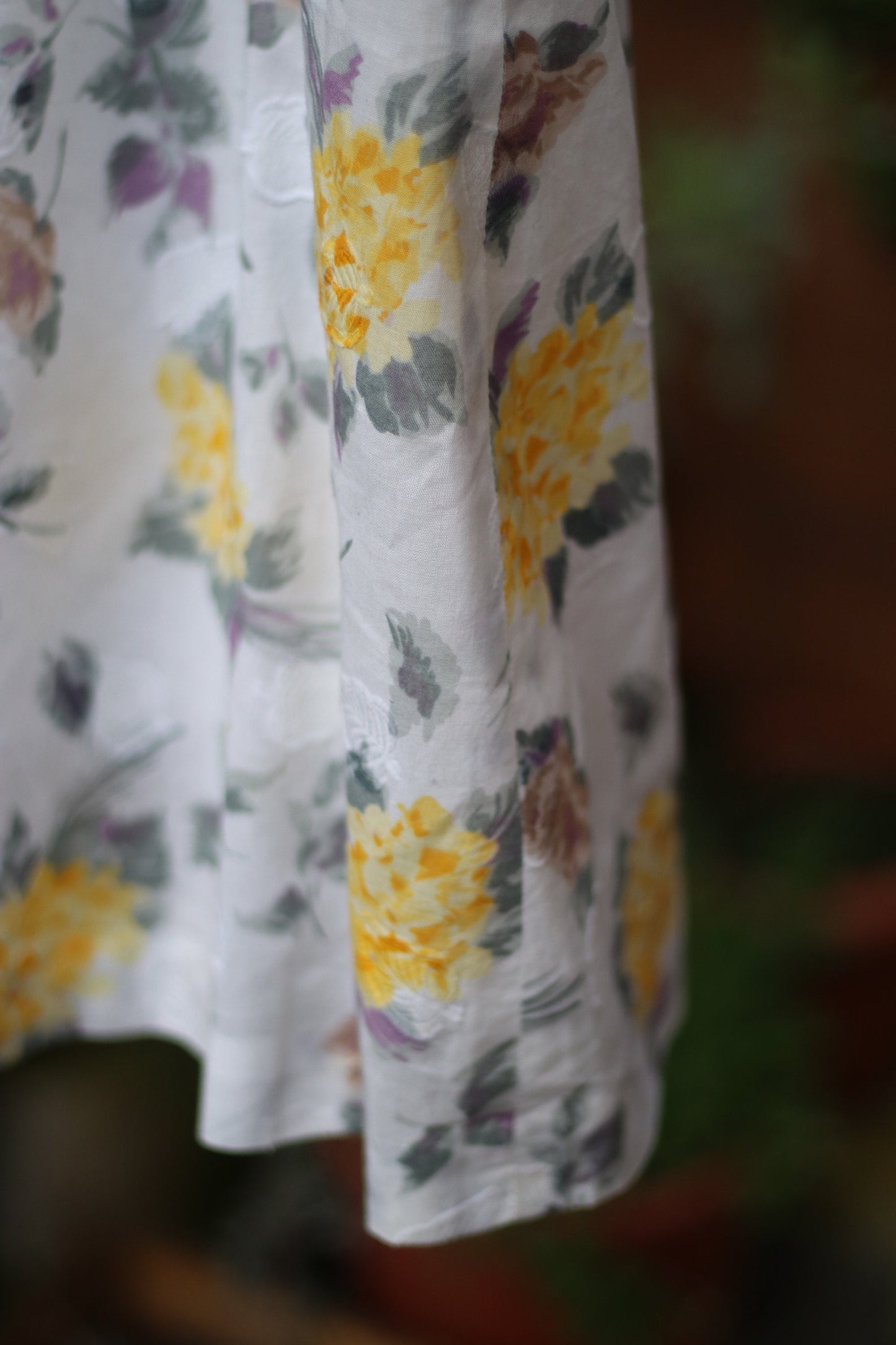 Vintage Skirt with Floral Print | Bohemian pleated Midi skirt in yellow and white