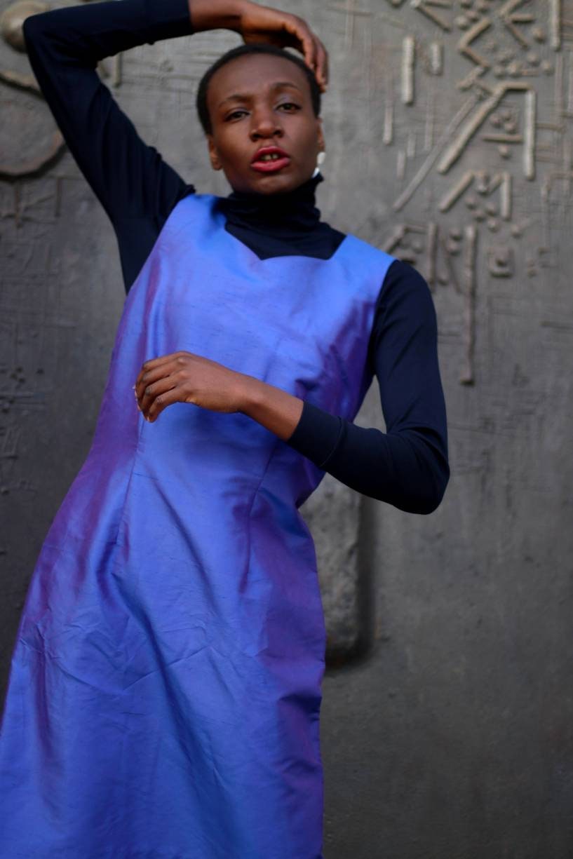 Vintage Worthington silk dress| 90s luminescent blue sleeveless dress