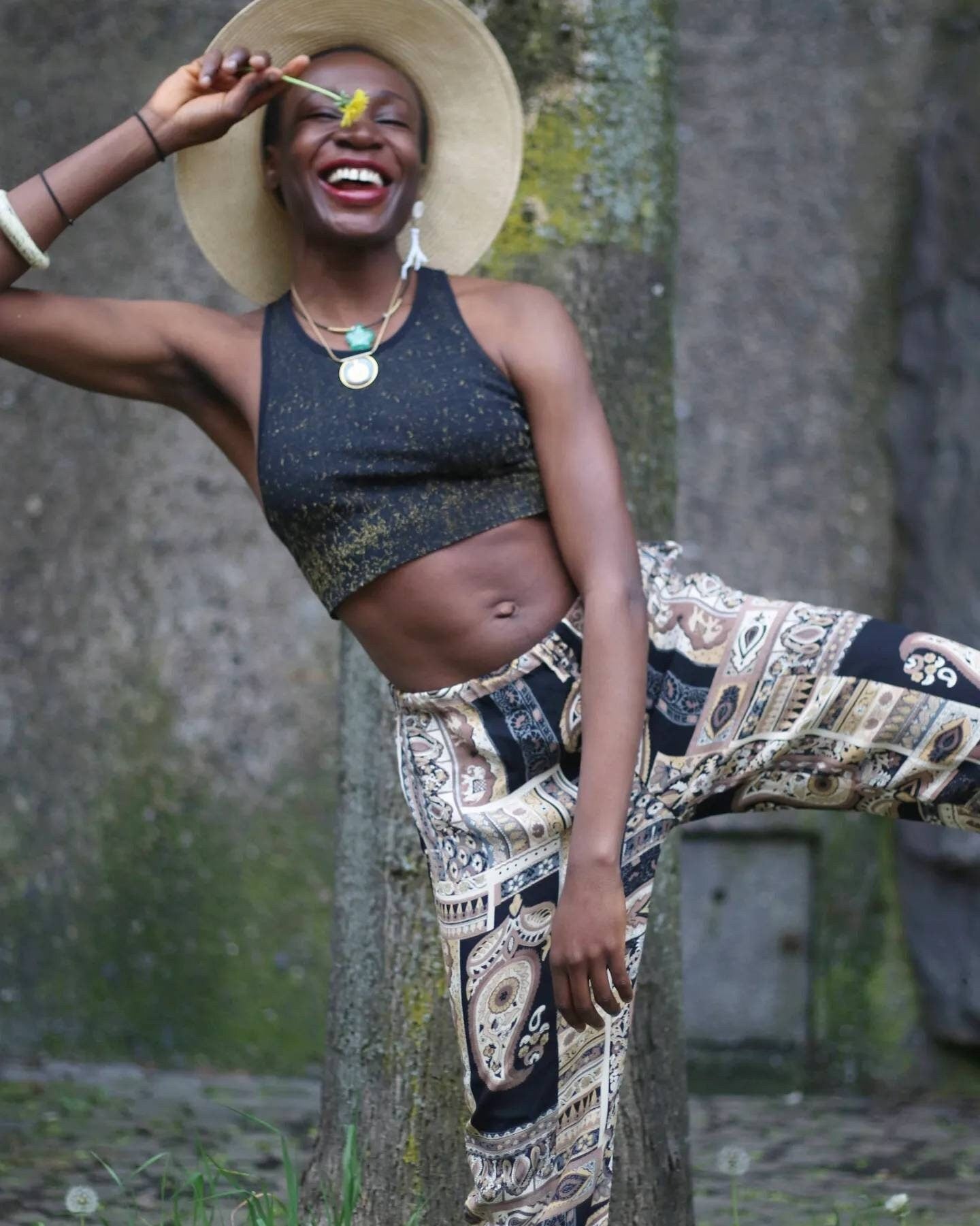 80s hippy trousers | Vintage brown and black abstract print summer pants| Maximalist bold lightweight harem trousers