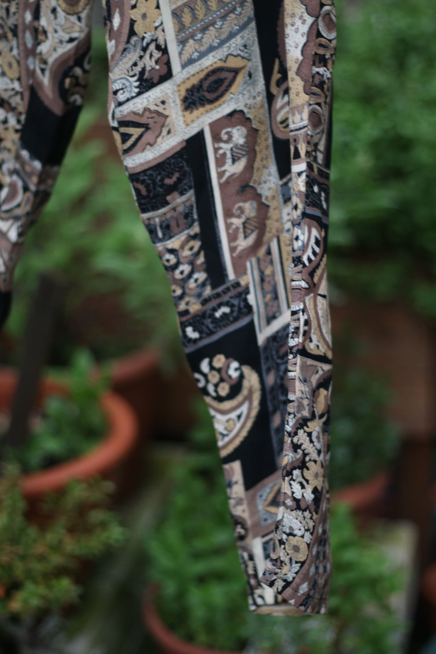 80s hippy trousers | Vintage brown and black abstract print summer pants| Maximalist bold lightweight harem trousers