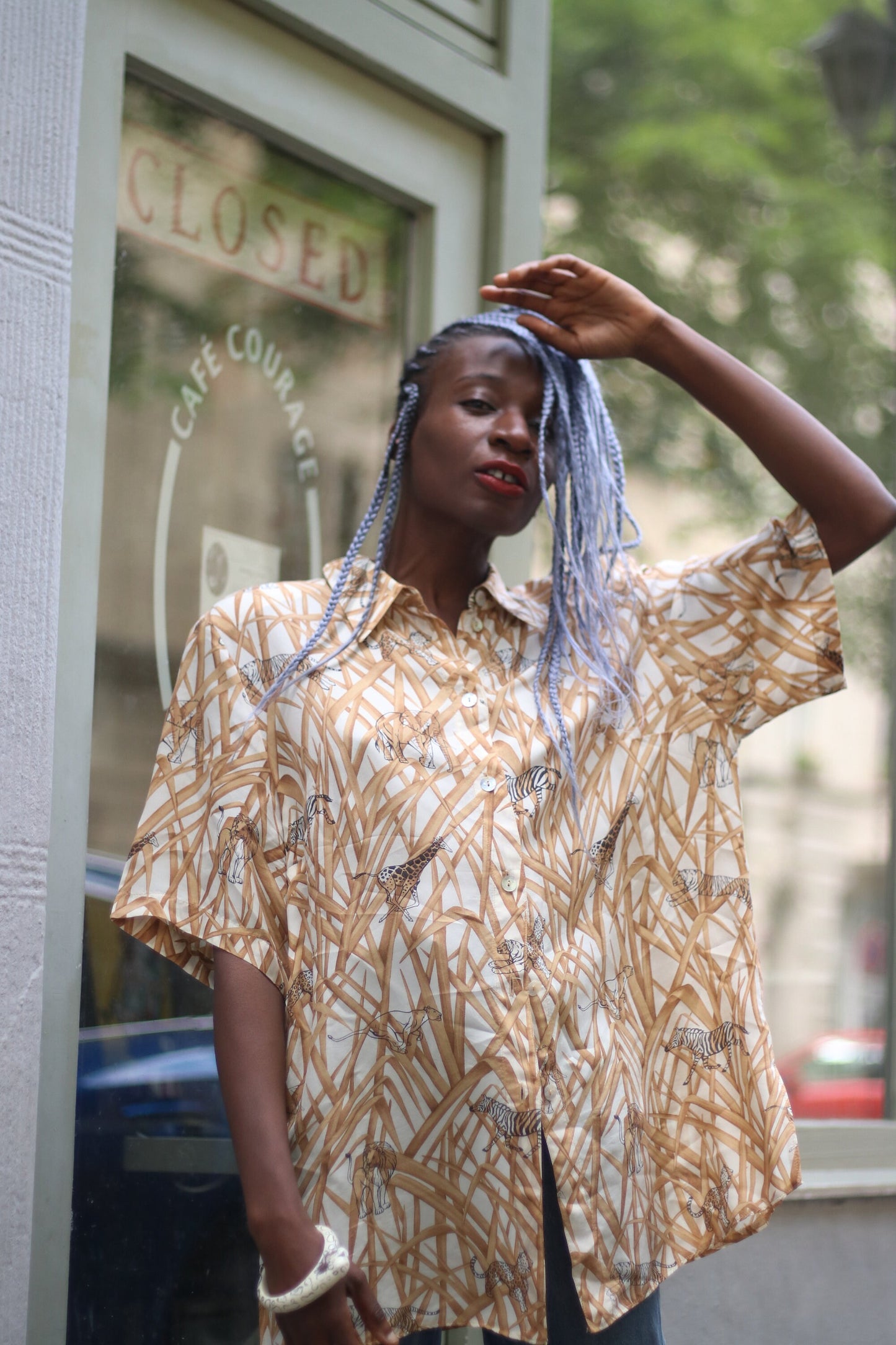 TRU Vintage Animal Print Blouse| 90s light weight brown blouse with statement cheetah print