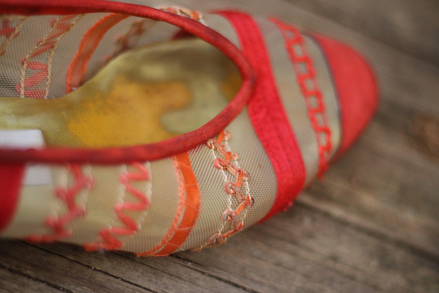 90s Martini Osvaldo Vintage flats|Vintage red shoes with sheer details