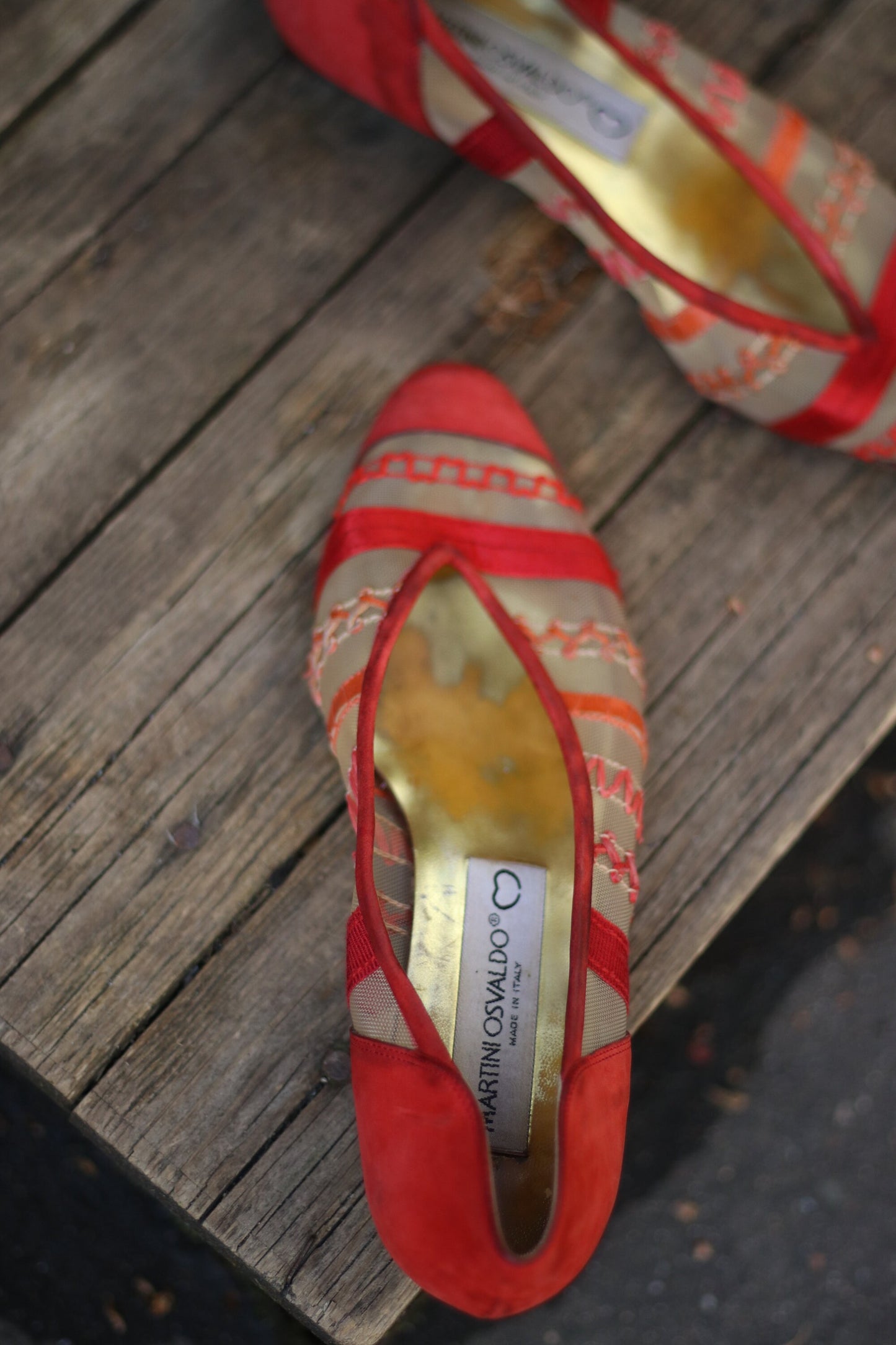 90s Martini Osvaldo Vintage flats|Vintage red shoes with sheer details