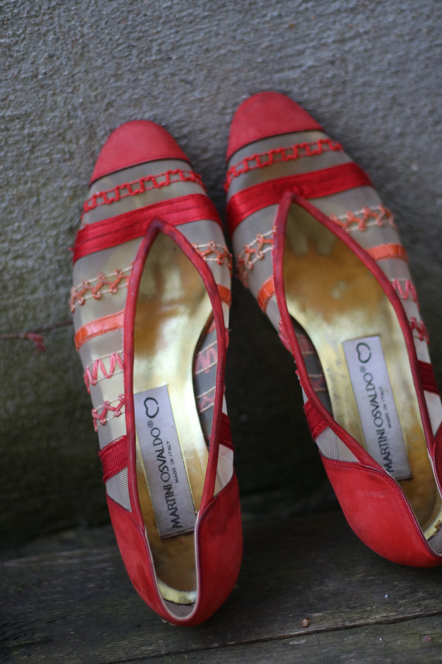 90s Martini Osvaldo Vintage flats|Vintage red shoes with sheer details