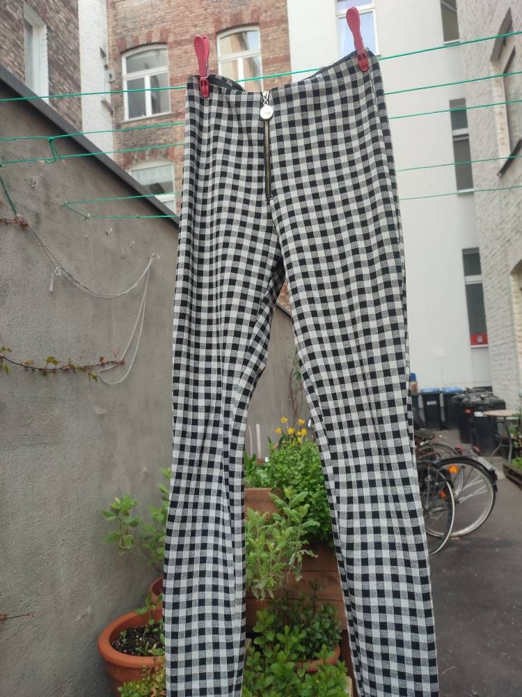 80s Mod checkered trousers Vintage handmade retro tappered fitted pants