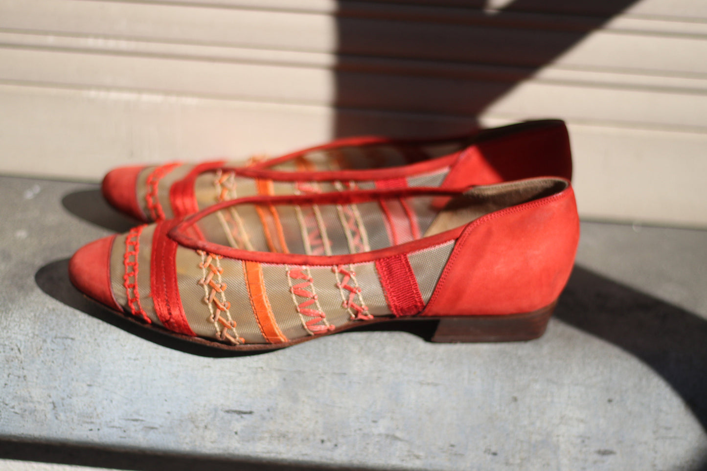 90s Martini Osvaldo Vintage flats|Vintage red shoes with sheer details