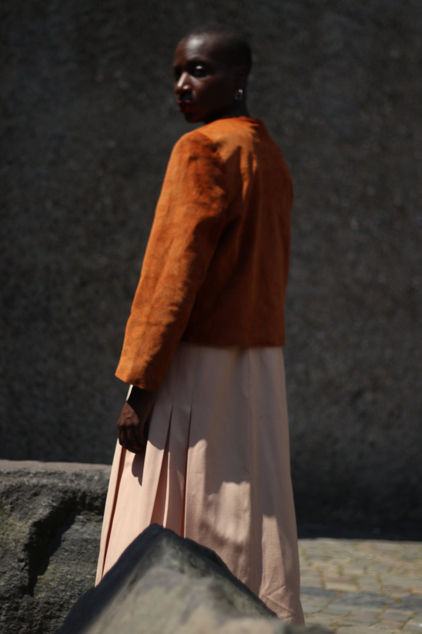 Vintage Suede Jacket| 80s band collar brown blazer with statement buttons| Minimalist cropped design
