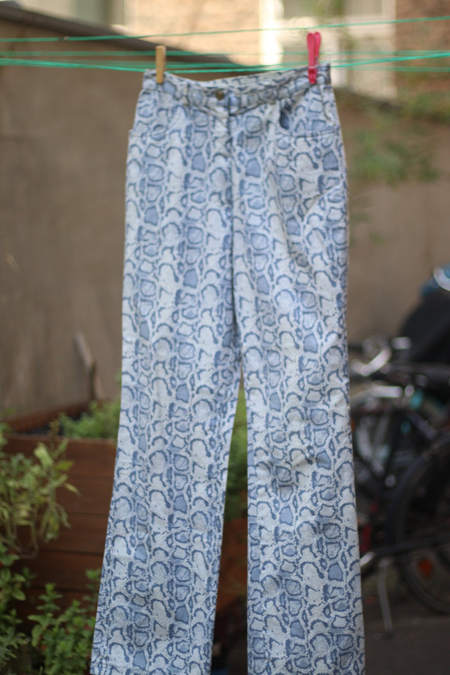 y2k animal print trousers| Vintage Blue and white high waisted pants