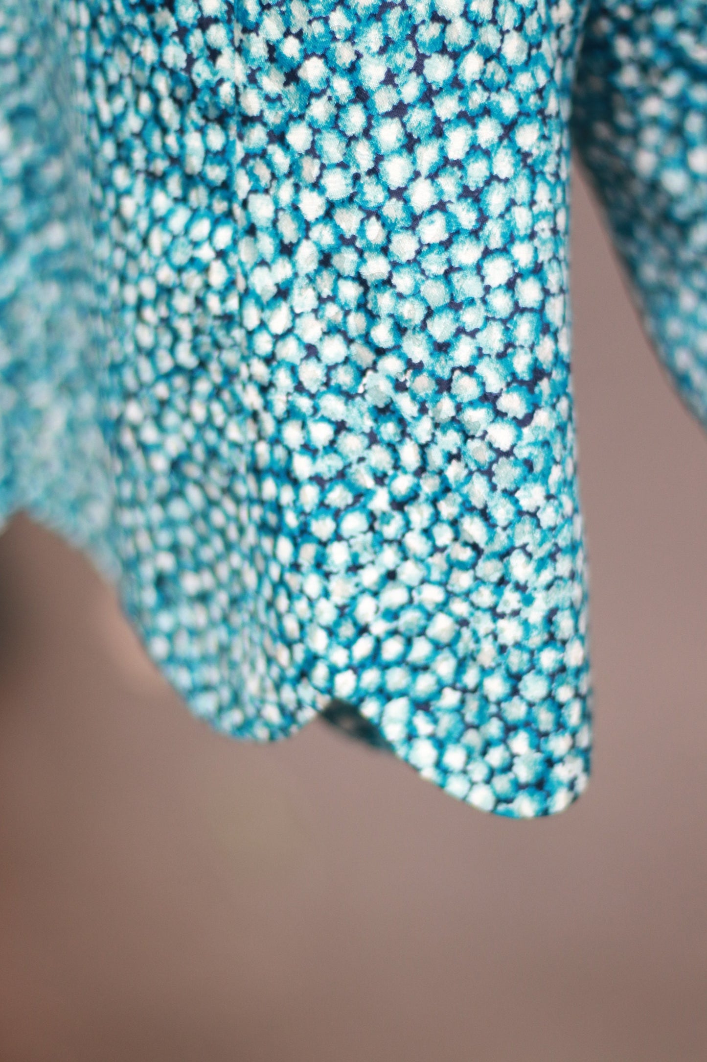 Anne Crimmins For Umi Collections| Vintage Silk Evening Jacket in blue and white with Scalloped hemline