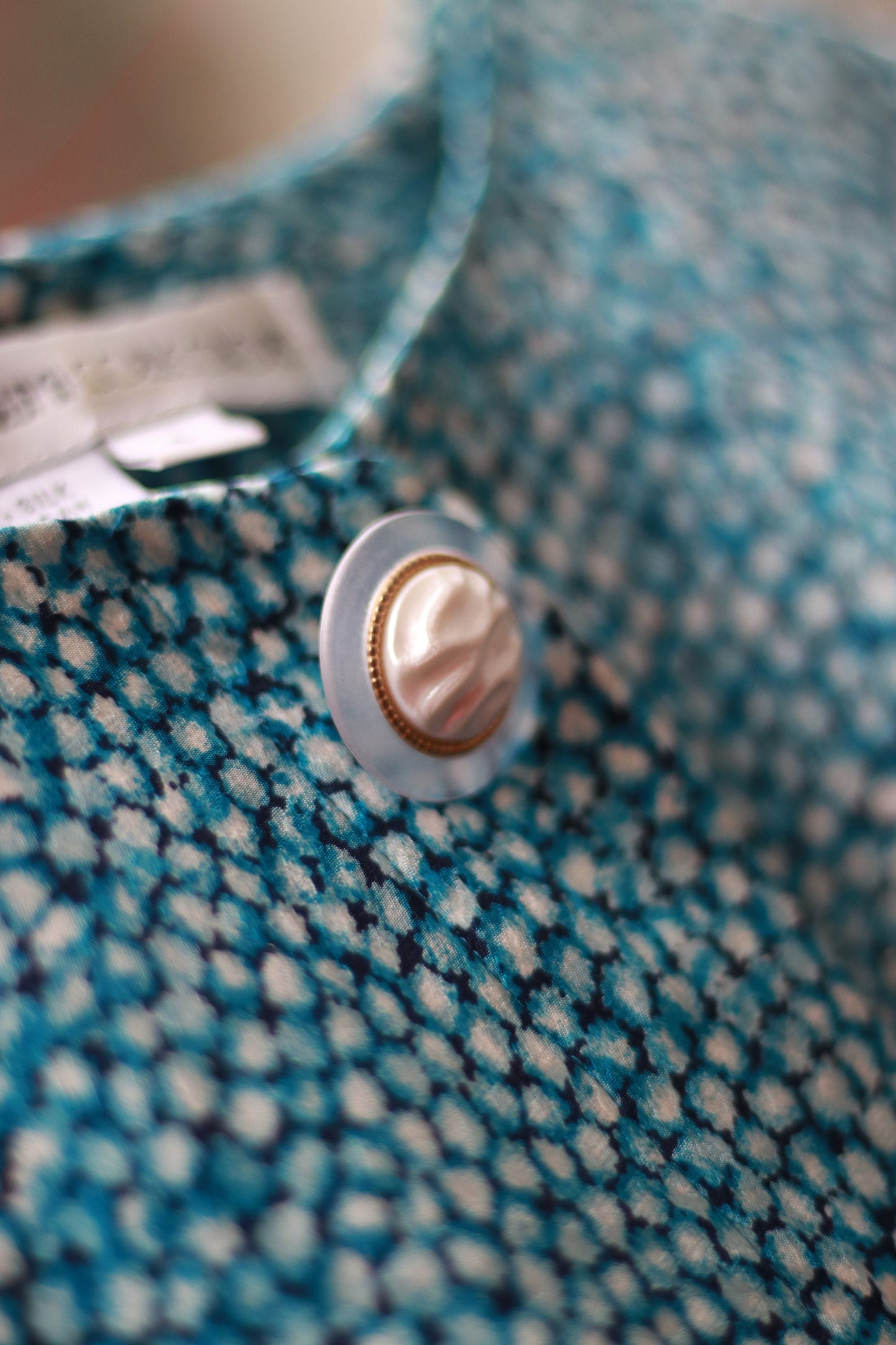 Anne Crimmins For Umi Collections| Vintage Silk Evening Jacket in blue and white with Scalloped hemline