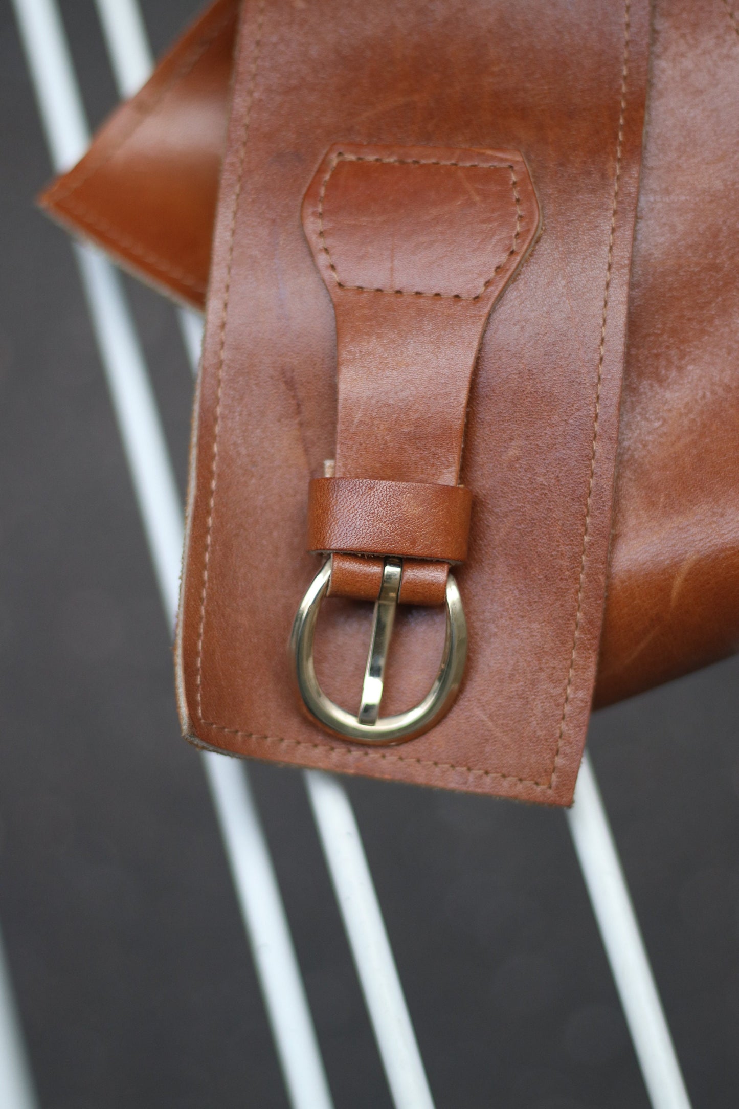 70s Handmade Leather Belt|Vintage Brown belt with silver buckle| Minimalist accessory waist belt