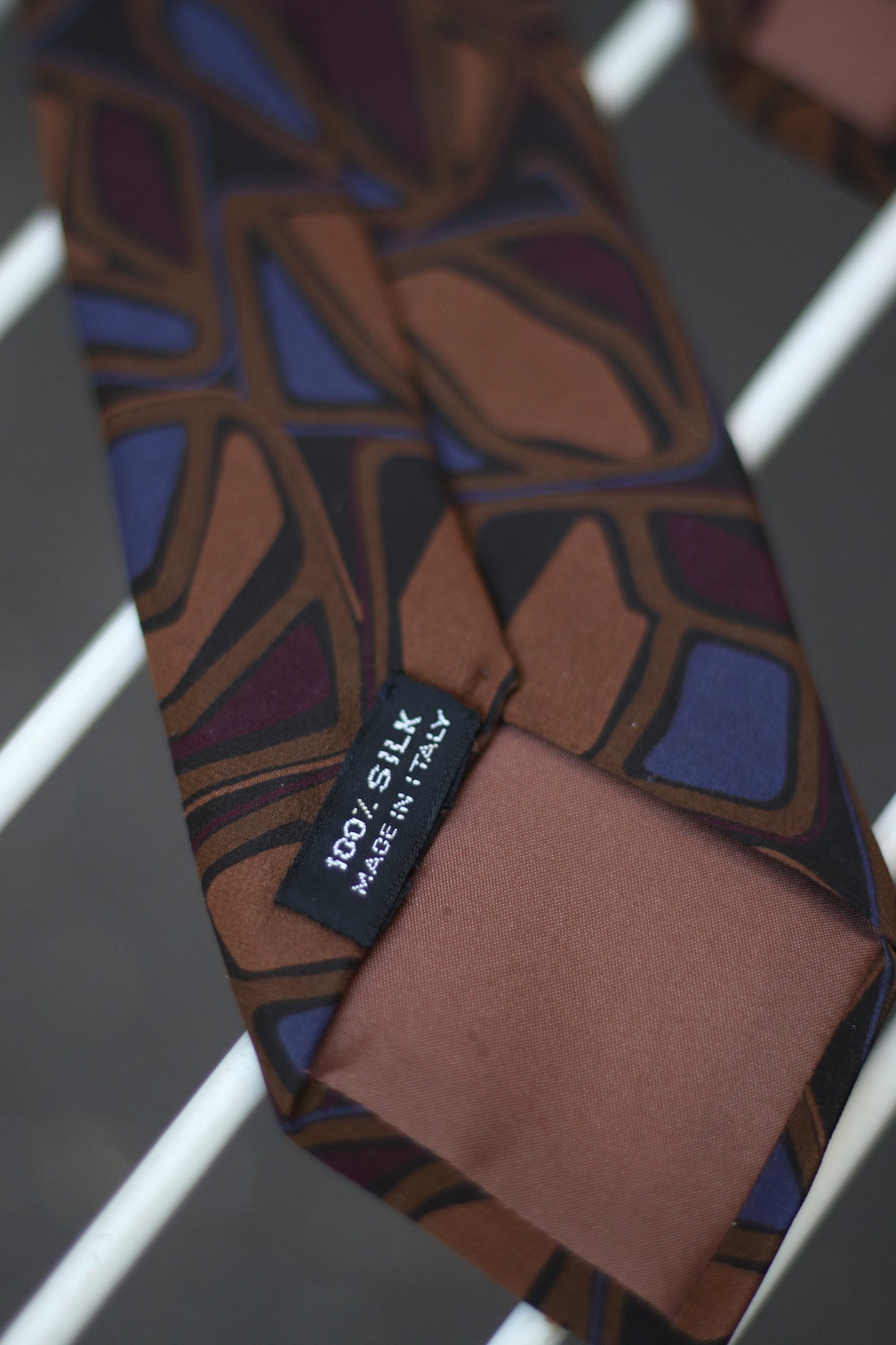 90s abstract print silk tie Vintage brown necktie Formal wear accessory Menswear for work