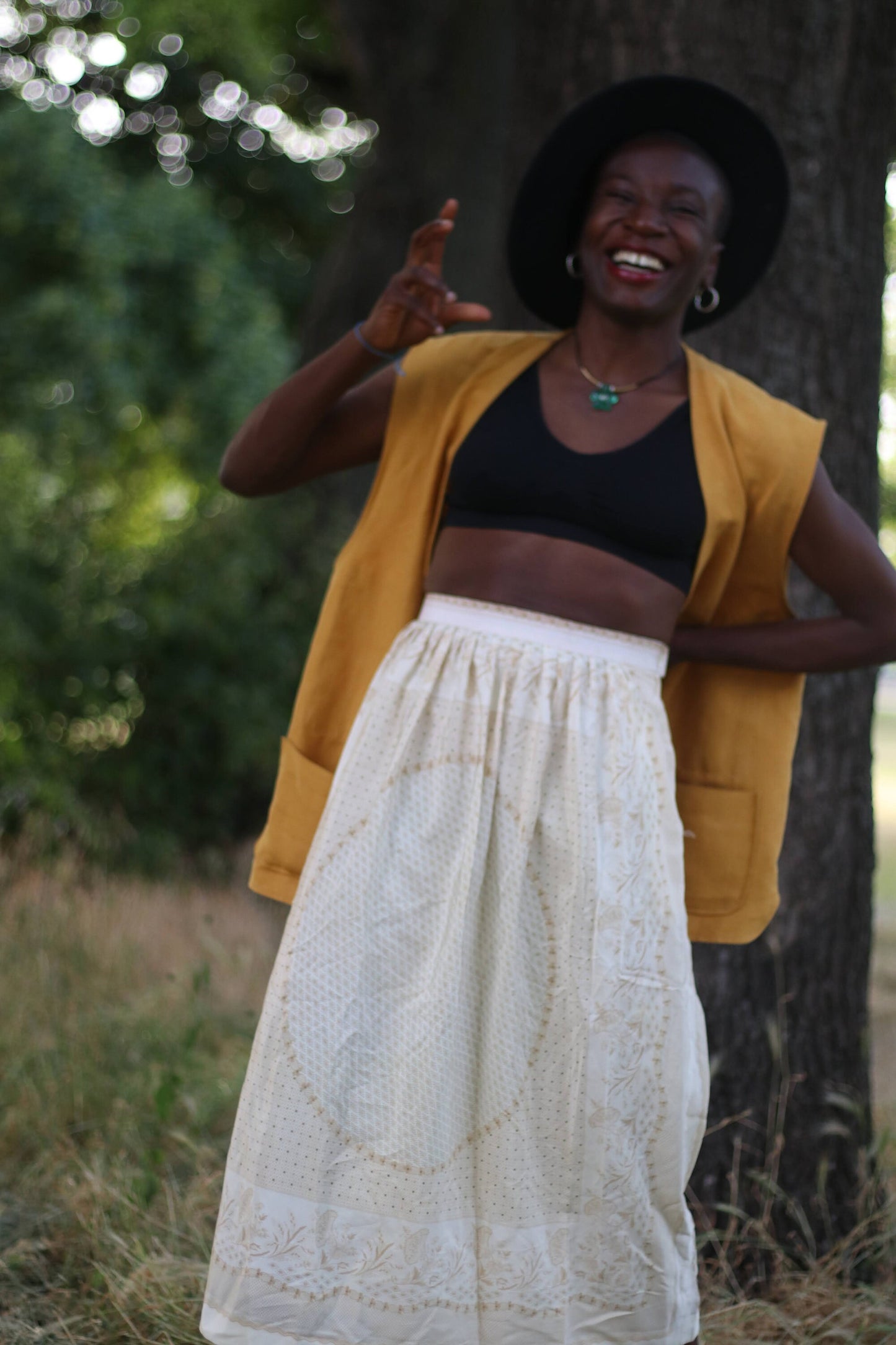Vintage skirt with floral print | Monochrome handmade summer feminine skirt