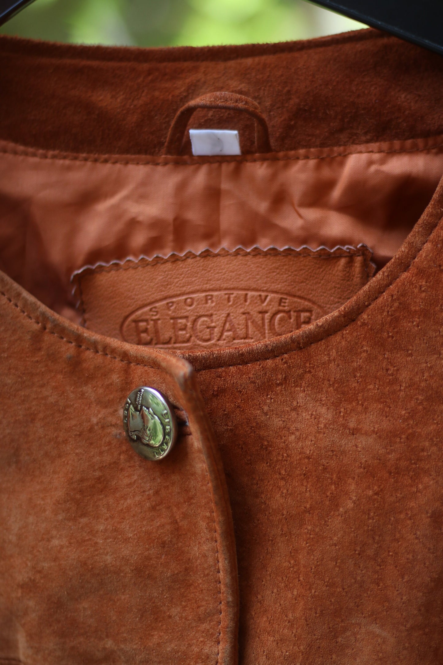Vintage Suede Jacket| 80s band collar brown blazer with statement buttons| Minimalist cropped design