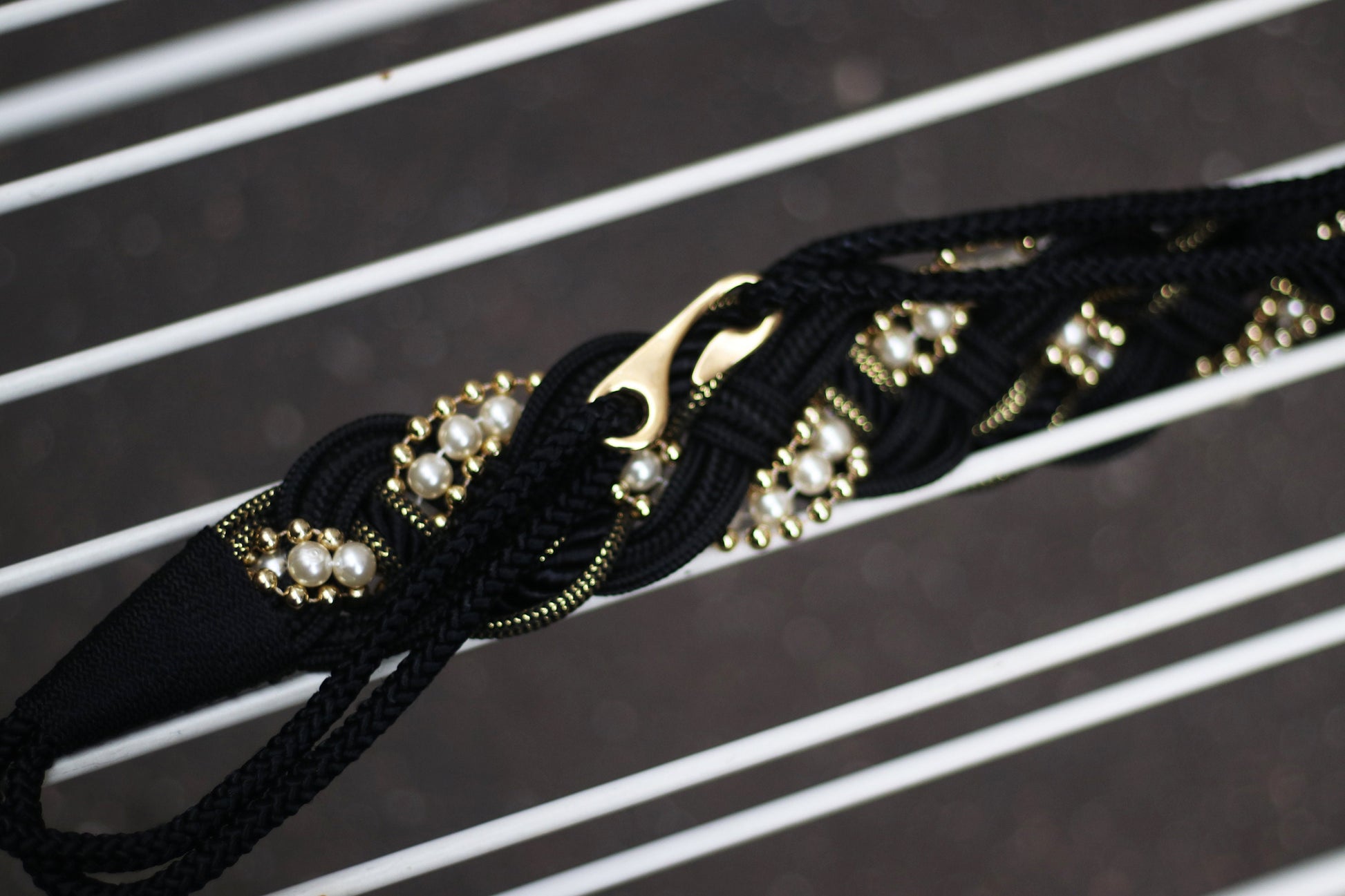 70s black woven belt chic elegant black embellished belt