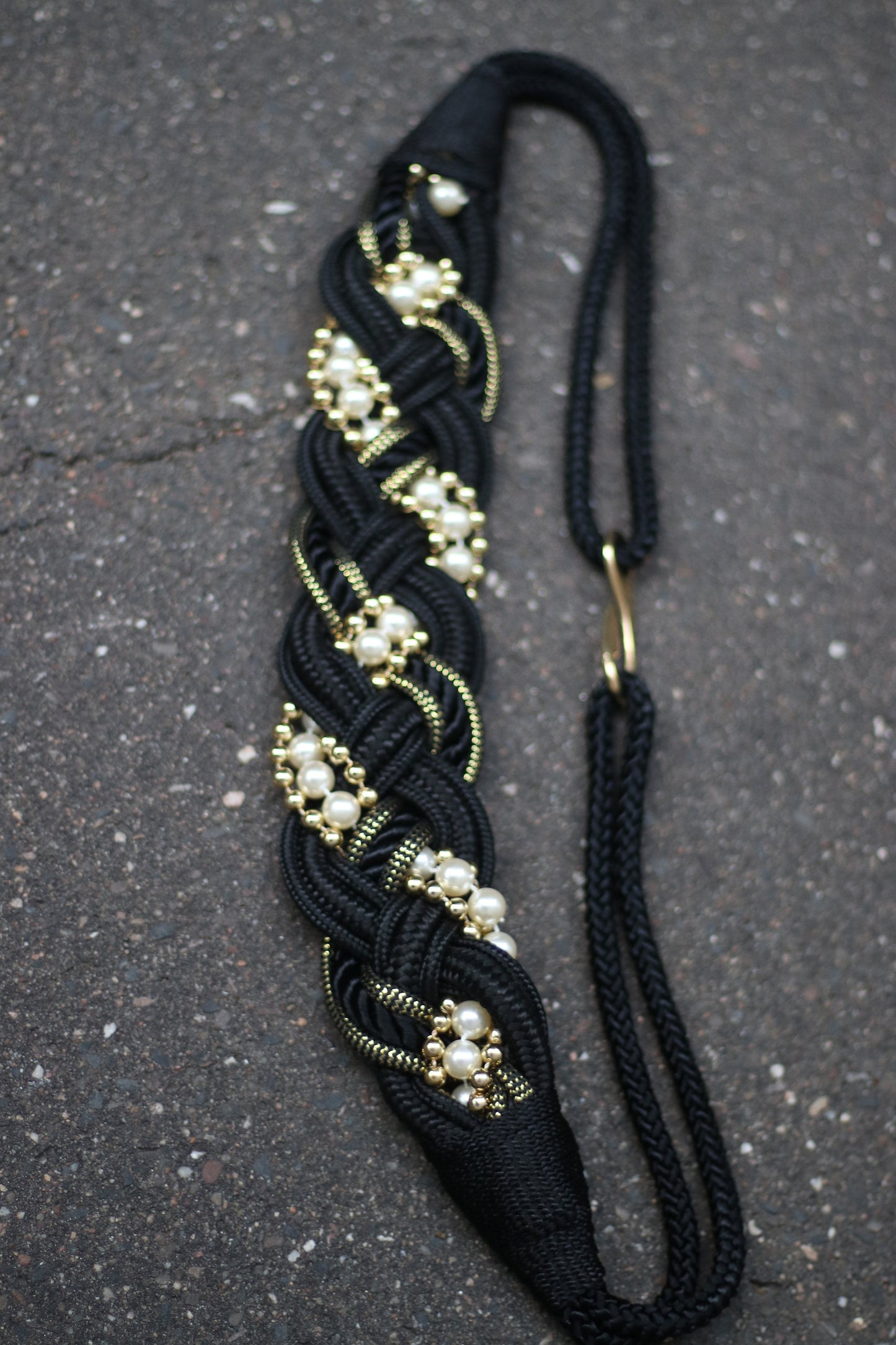 70s black woven belt chic elegant black embellished belt