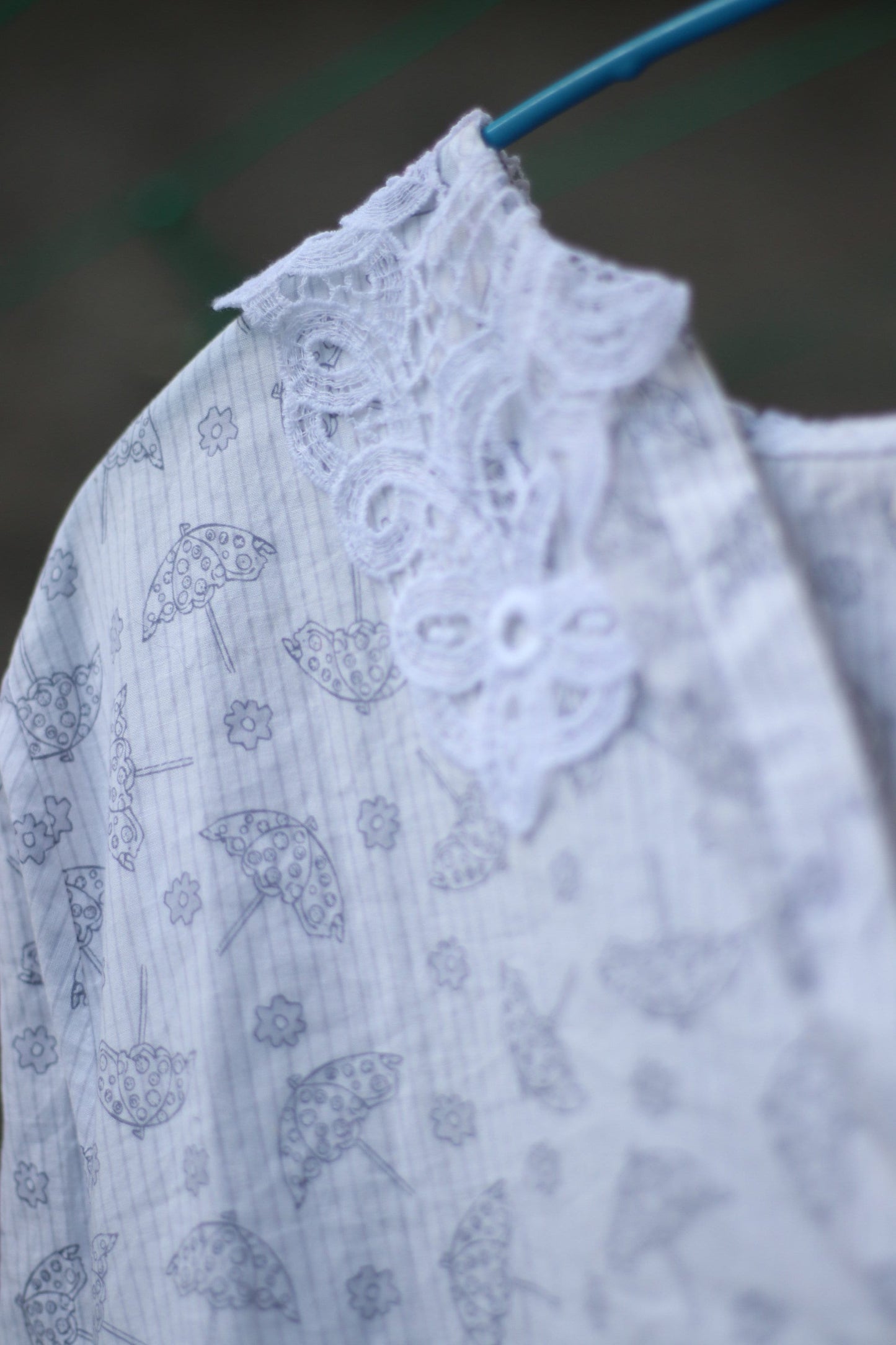 90s Feraud Paris Summer Blouse| Vintage White Blouse with blue umbrella print | Statement collar shirt