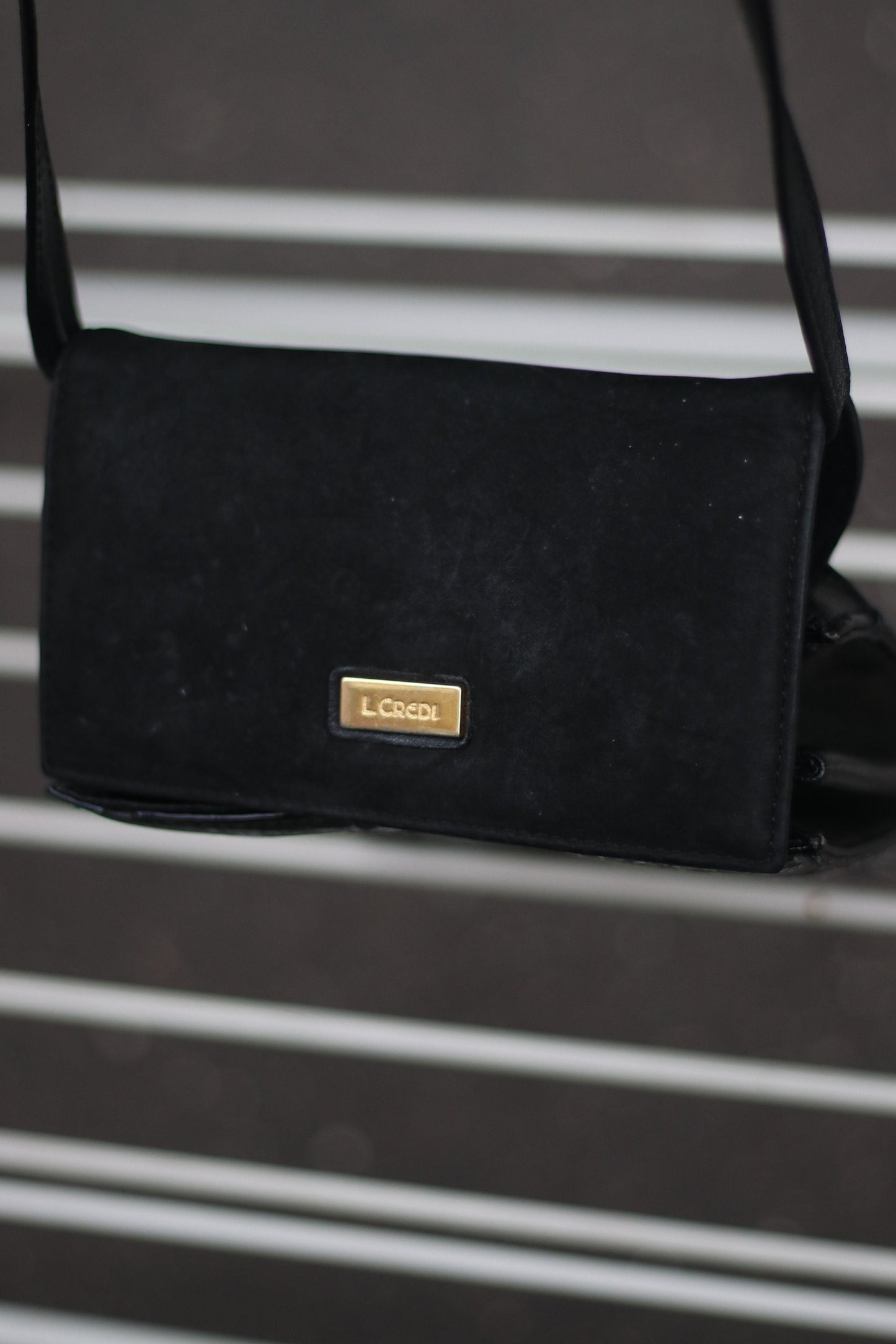 90s le Credi Bag| Vintage black Mini Bag| Embrossed leather and Suede Compact Bag | Minimalist classic textured bag