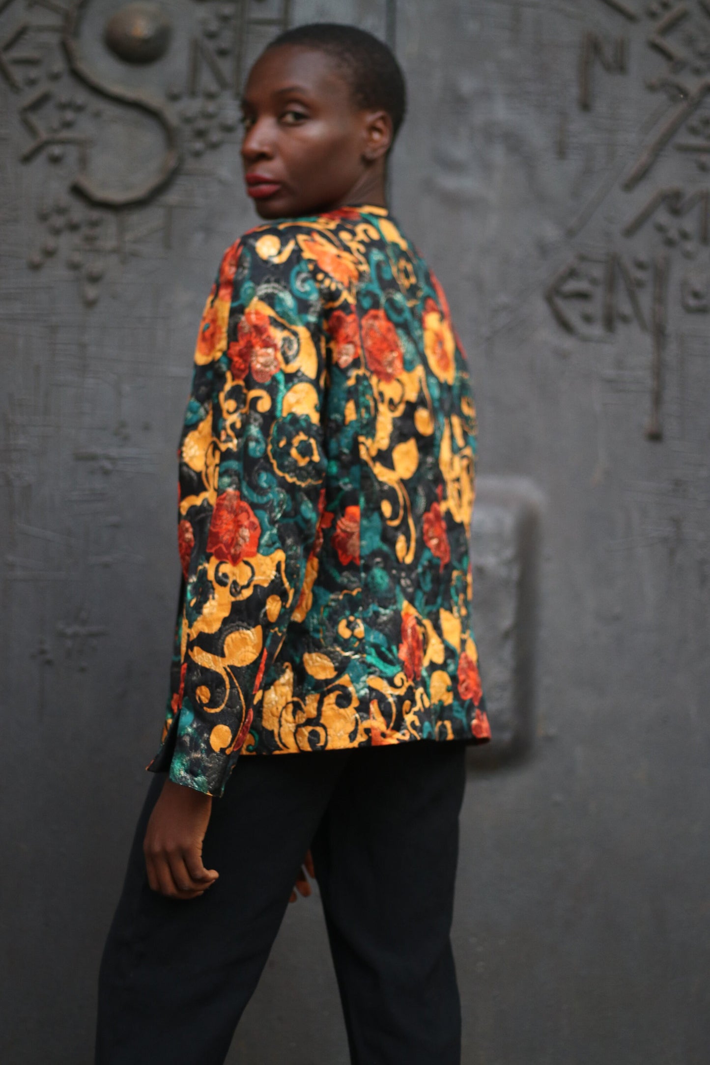 90s Anna v. Braun Blazer| Vintage Floral Blazer | Yellow and Red Opulent long sleeved blazer| Maximalist Elegant Evening wear