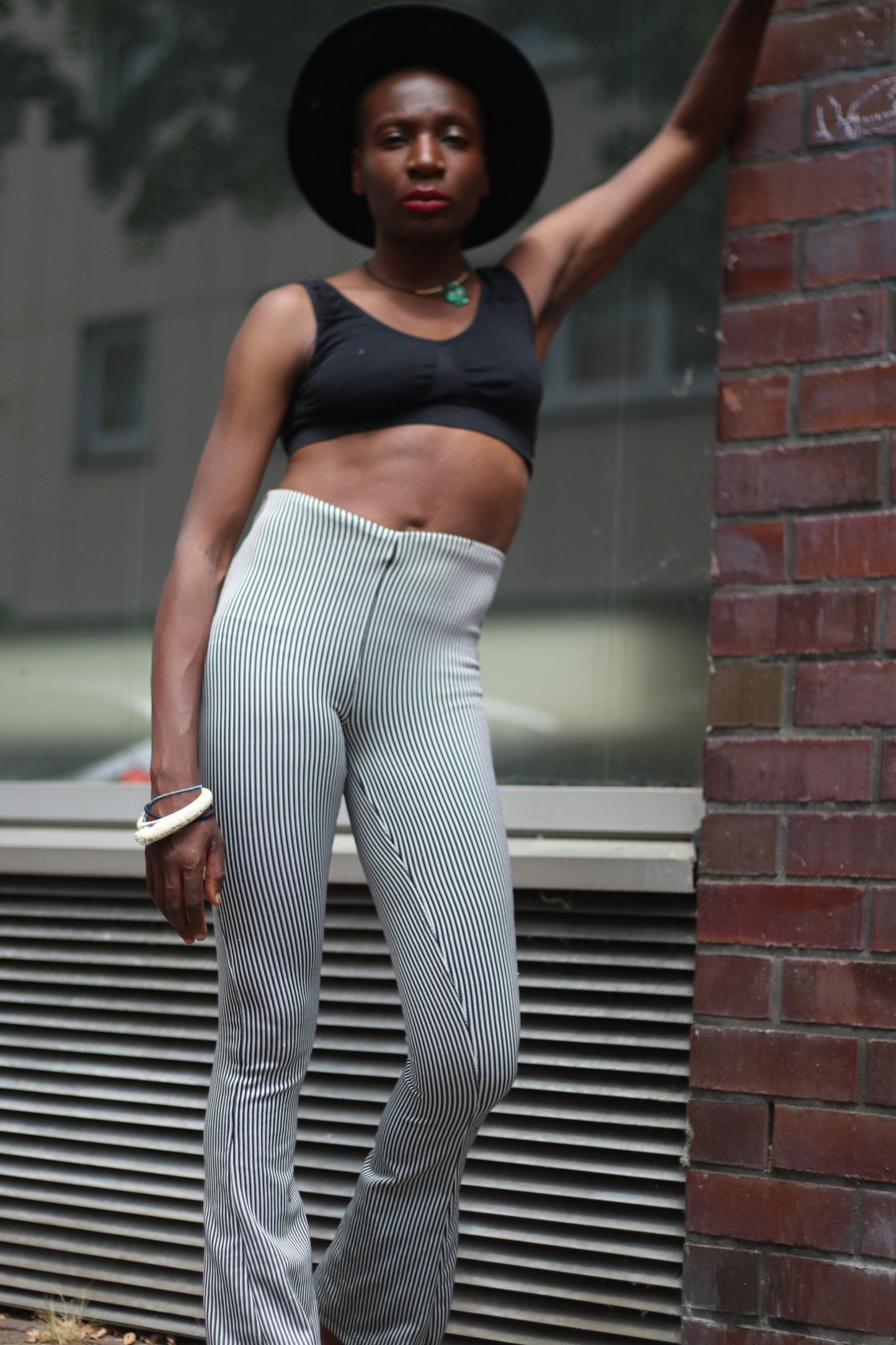 y2k C&A Leggings Vintage Striped Monochrome Pants Black and White high waisted pants