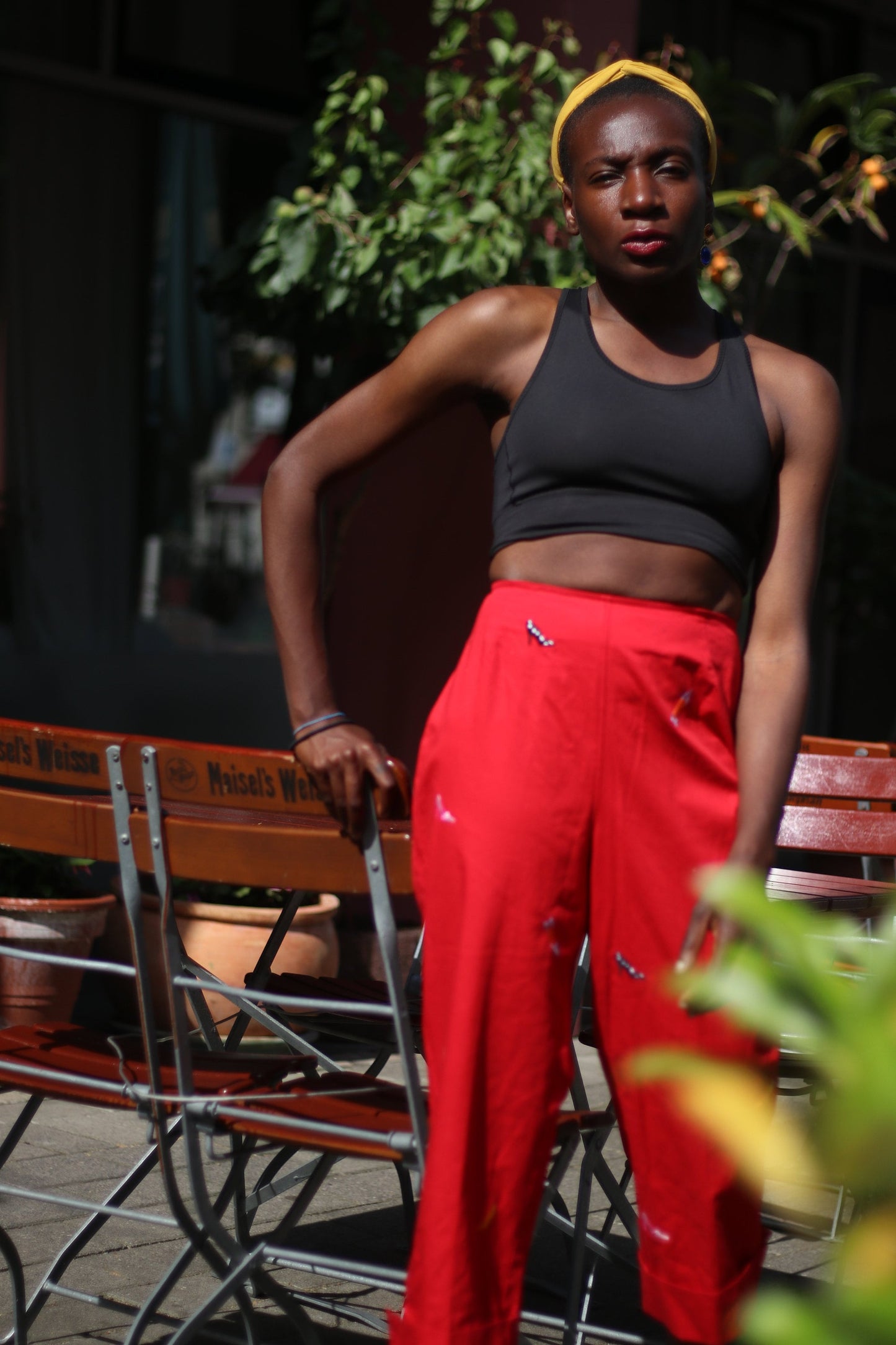 y2k red trousers| Vintage red pants with statement stilettos print| Quirky Summer pants